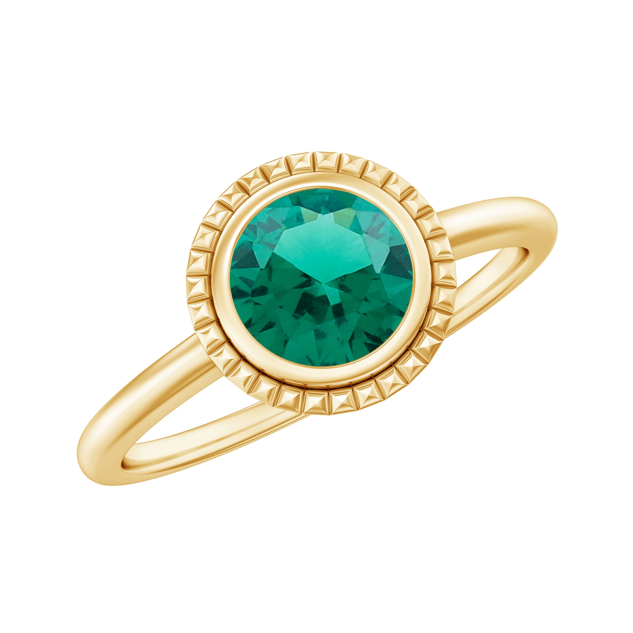 Certified 6 mm Lab Grown Emerald Solitaire Engagement Ring in Bezel Setting AAAA - Rosec Jewels