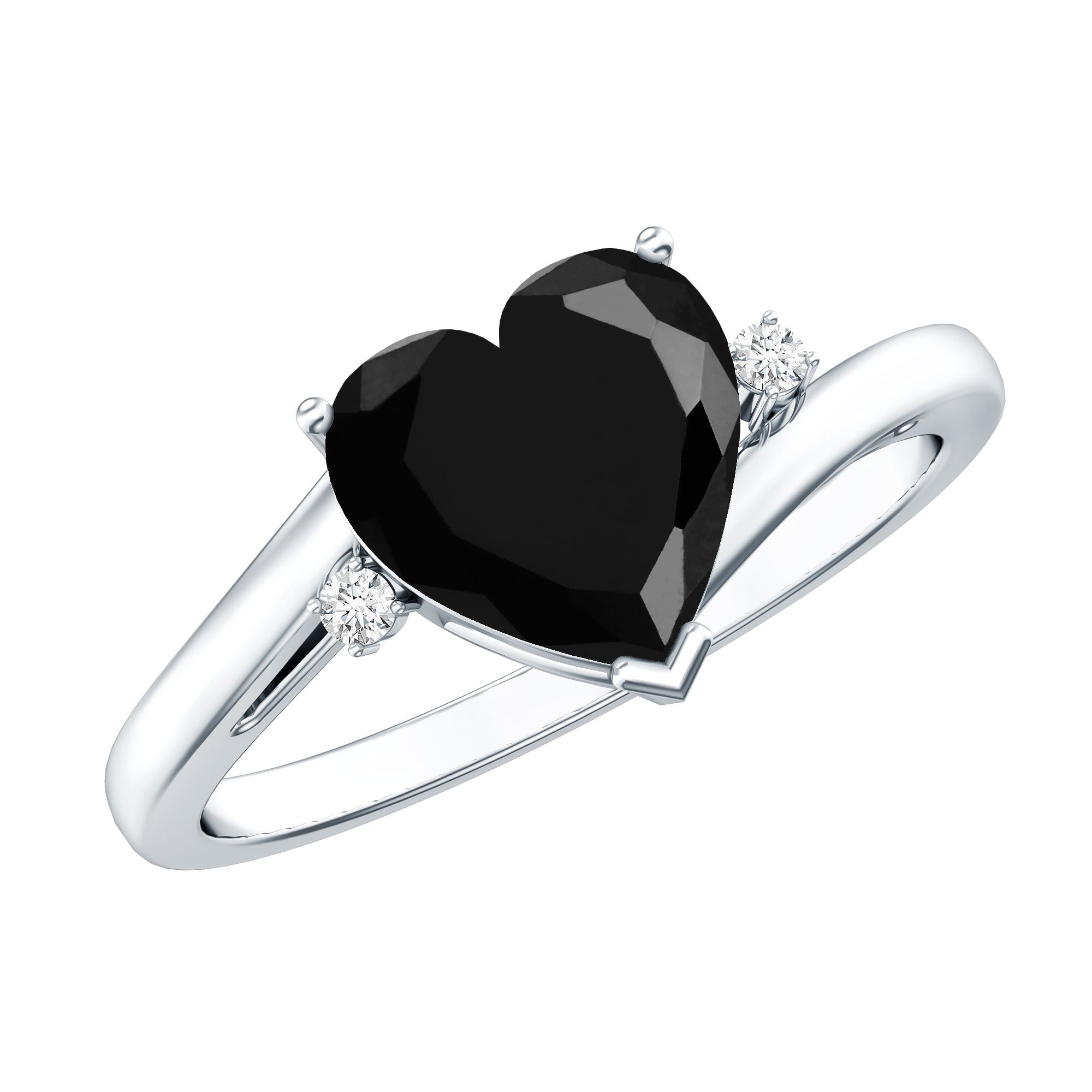 Certified 2.4 Carat Lab Grown Black and White Diamond Heart Engagement Ring with Bypass Shank AAAA ( Synthetic ) - Rosec Jewels
