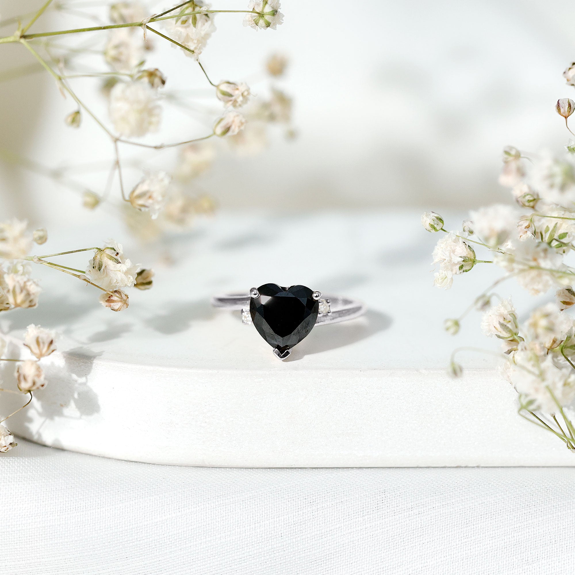 Certified 2.4 Carat Lab Grown Black and White Diamond Heart Engagement Ring with Bypass Shank AAAA ( Synthetic ) - Rosec Jewels