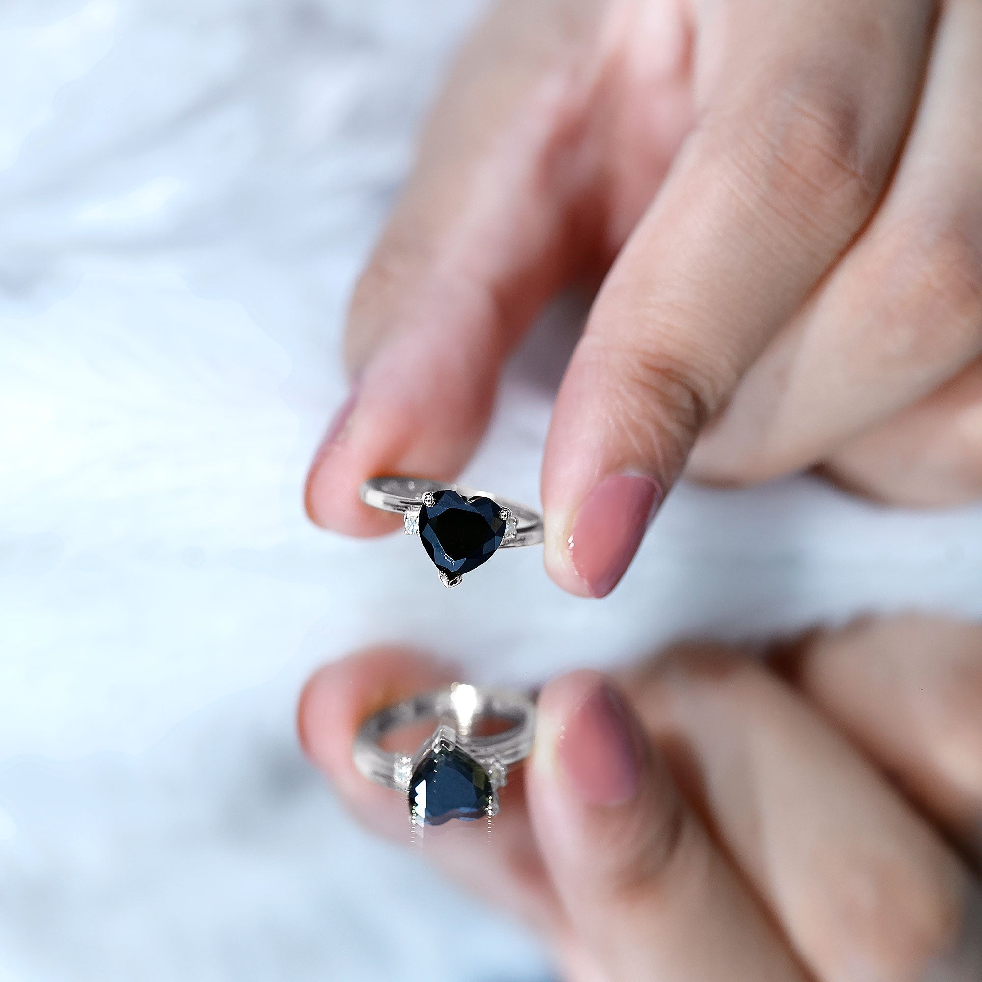 Certified 2.4 Carat Lab Grown Black and White Diamond Heart Engagement Ring with Bypass Shank AAAA ( Synthetic ) - Rosec Jewels