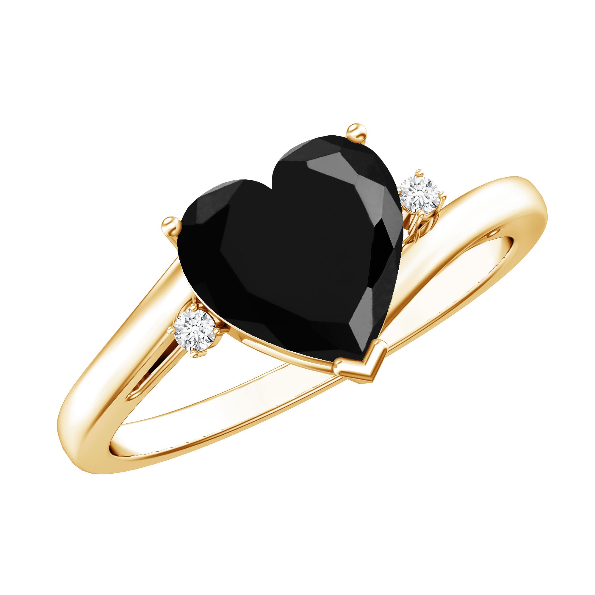 Certified 2.4 Carat Lab Grown Black and White Diamond Heart Engagement Ring with Bypass Shank AAAA ( Synthetic ) - Rosec Jewels