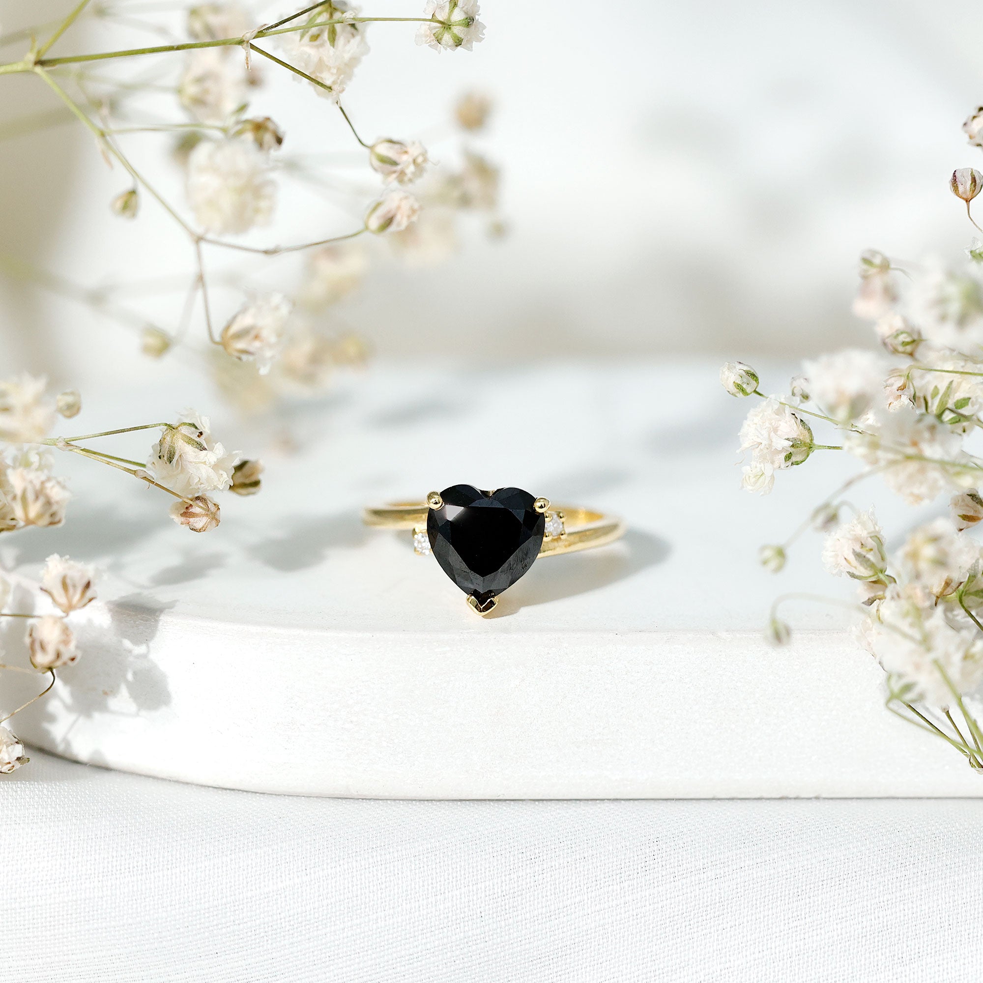 Certified 2.4 Carat Lab Grown Black and White Diamond Heart Engagement Ring with Bypass Shank AAAA ( Synthetic ) - Rosec Jewels