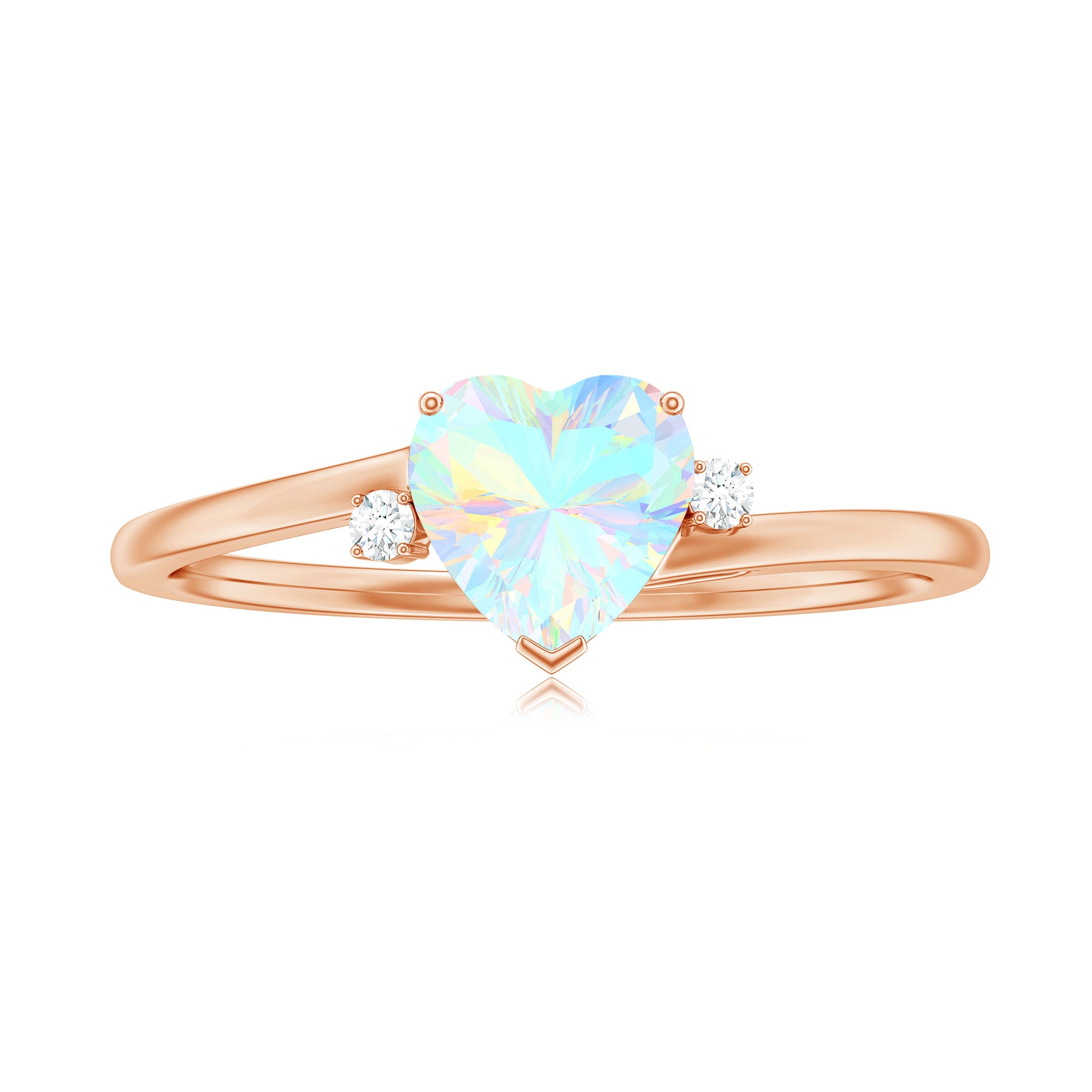 Genuine 6mm Ethiopian Opal Diamond Heart Shaped Promise Ring with Bypass Shank AAA - Rosec Jewels