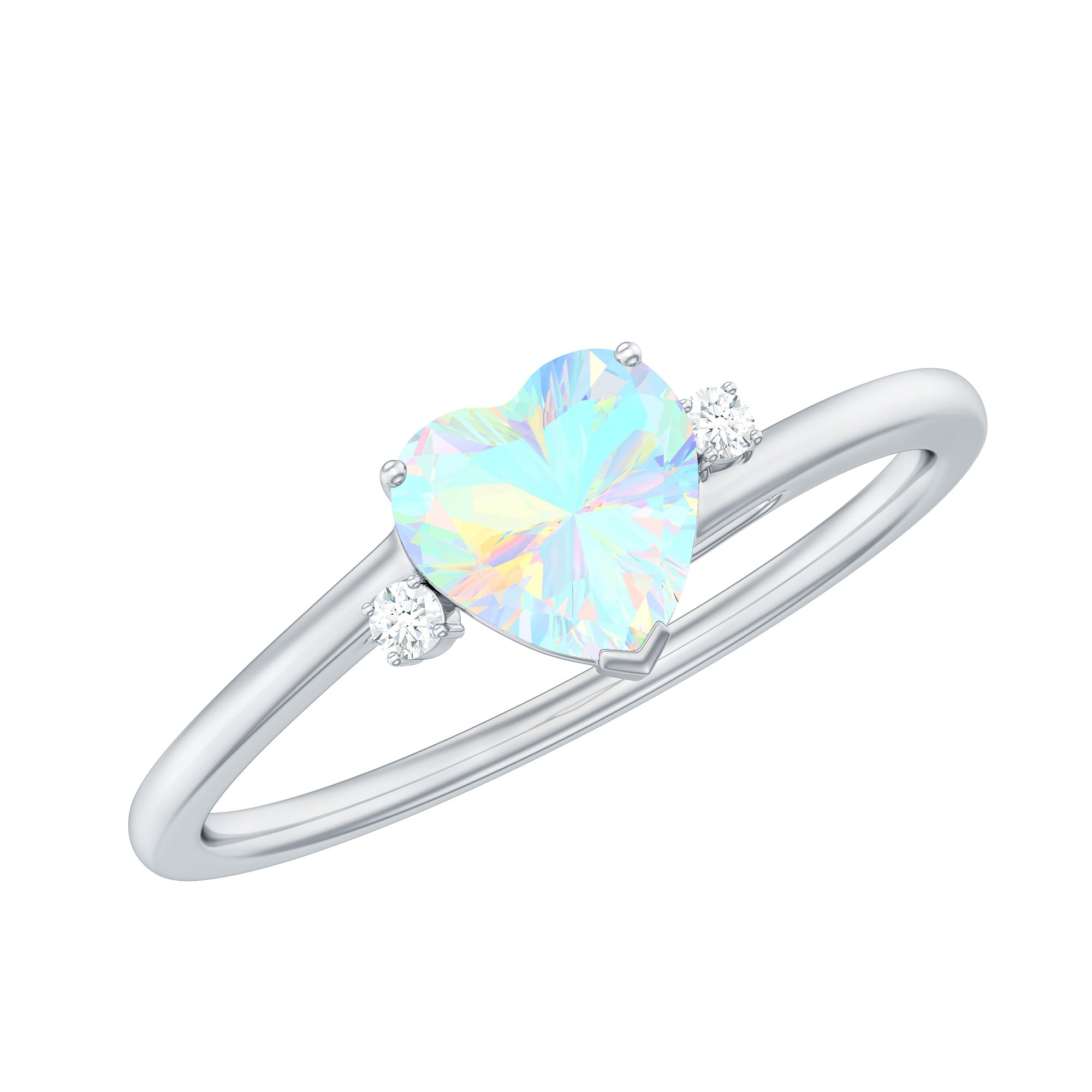 Genuine 6mm Ethiopian Opal Diamond Heart Shaped Promise Ring with Bypass Shank