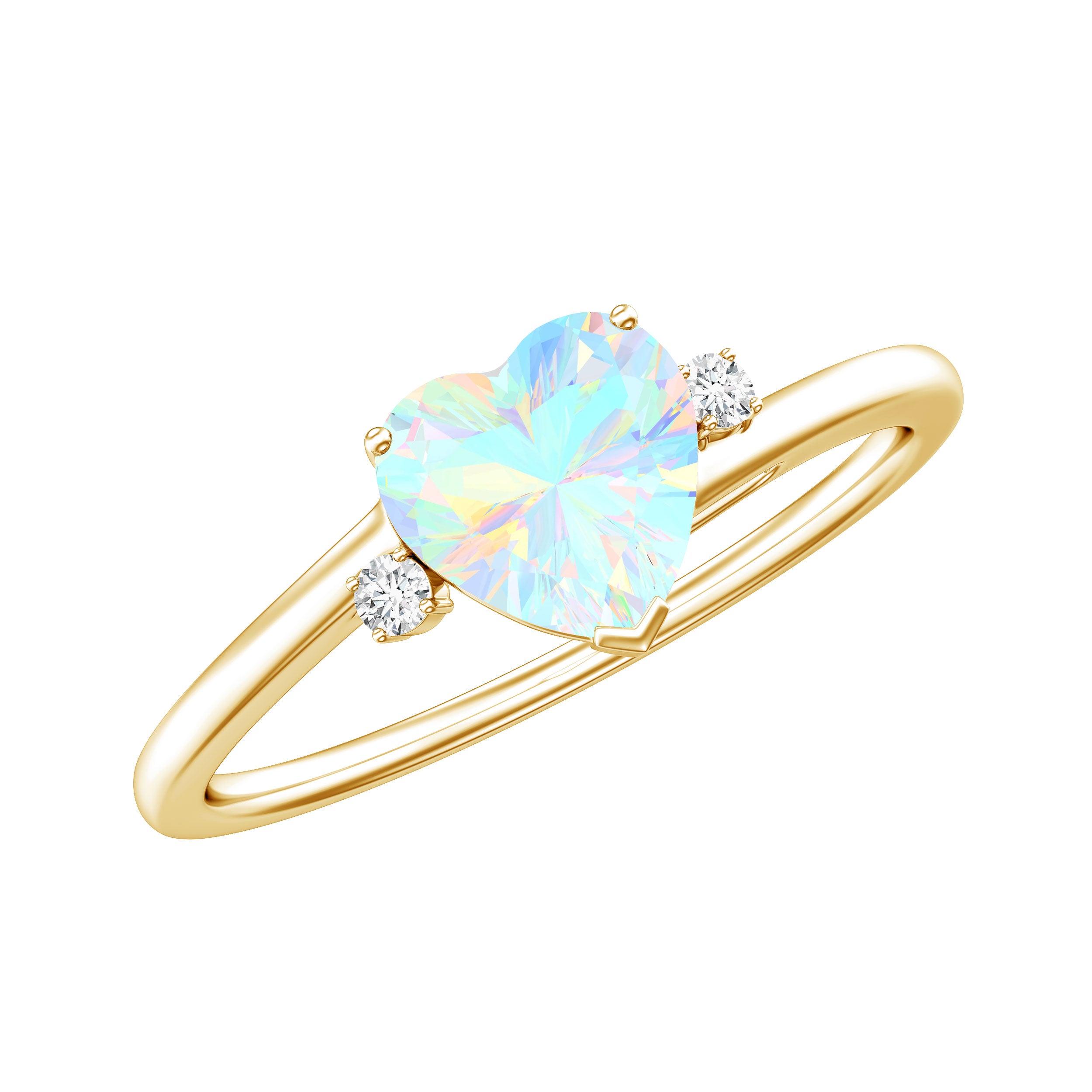 Genuine 6mm Ethiopian Opal Diamond Heart Shaped Promise Ring with Bypass Shank AAA - Rosec Jewels