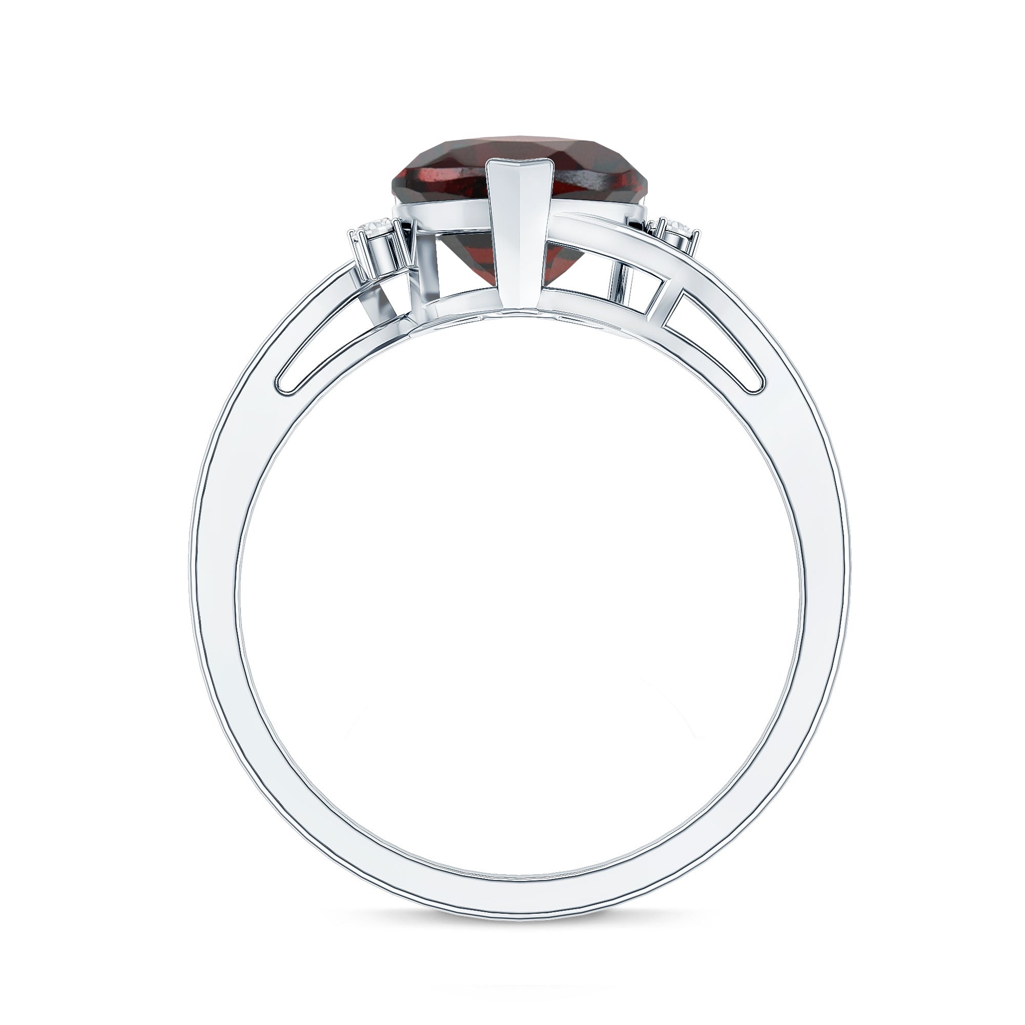 Genuine 8mm Garnet Heart Shaped Engagement Ring with Diamond AAA - Rosec Jewels