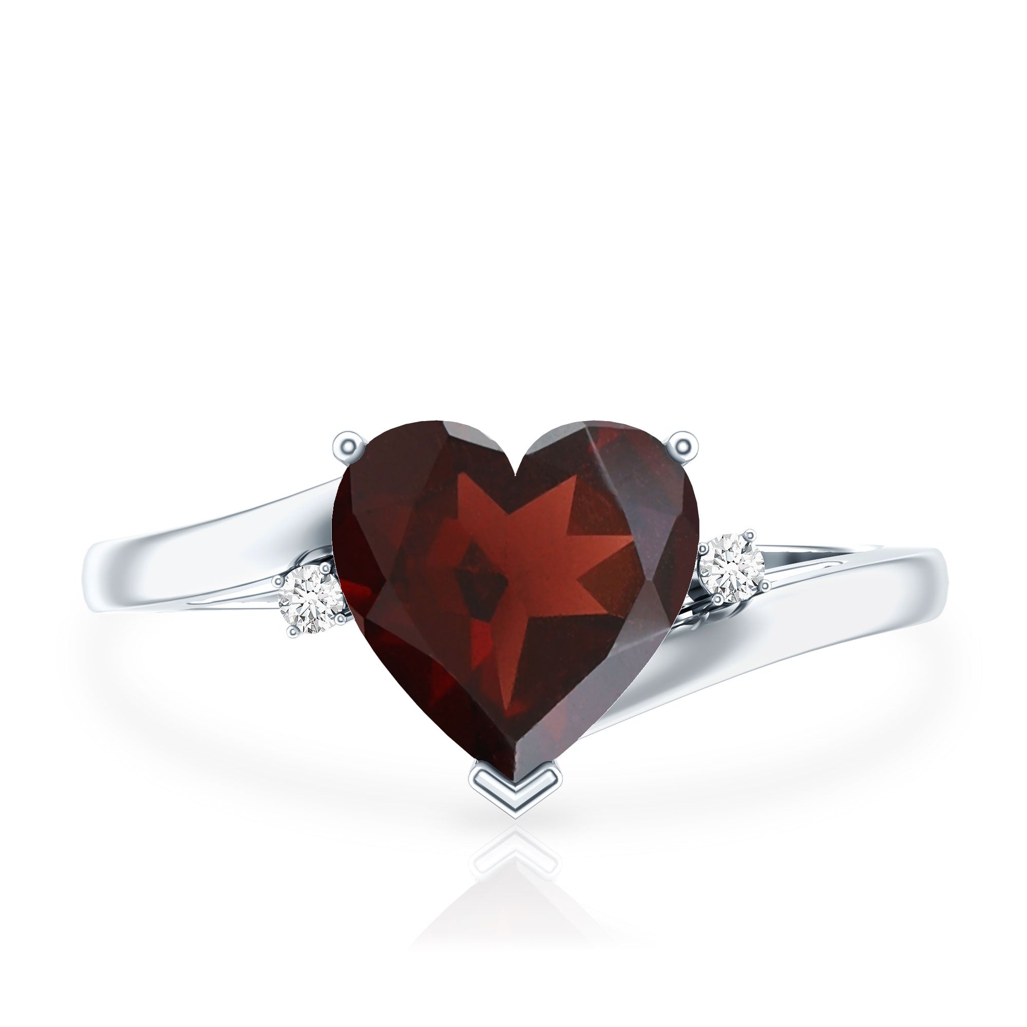 Genuine 8mm Garnet Heart Shaped Engagement Ring with Diamond AAA - Rosec Jewels