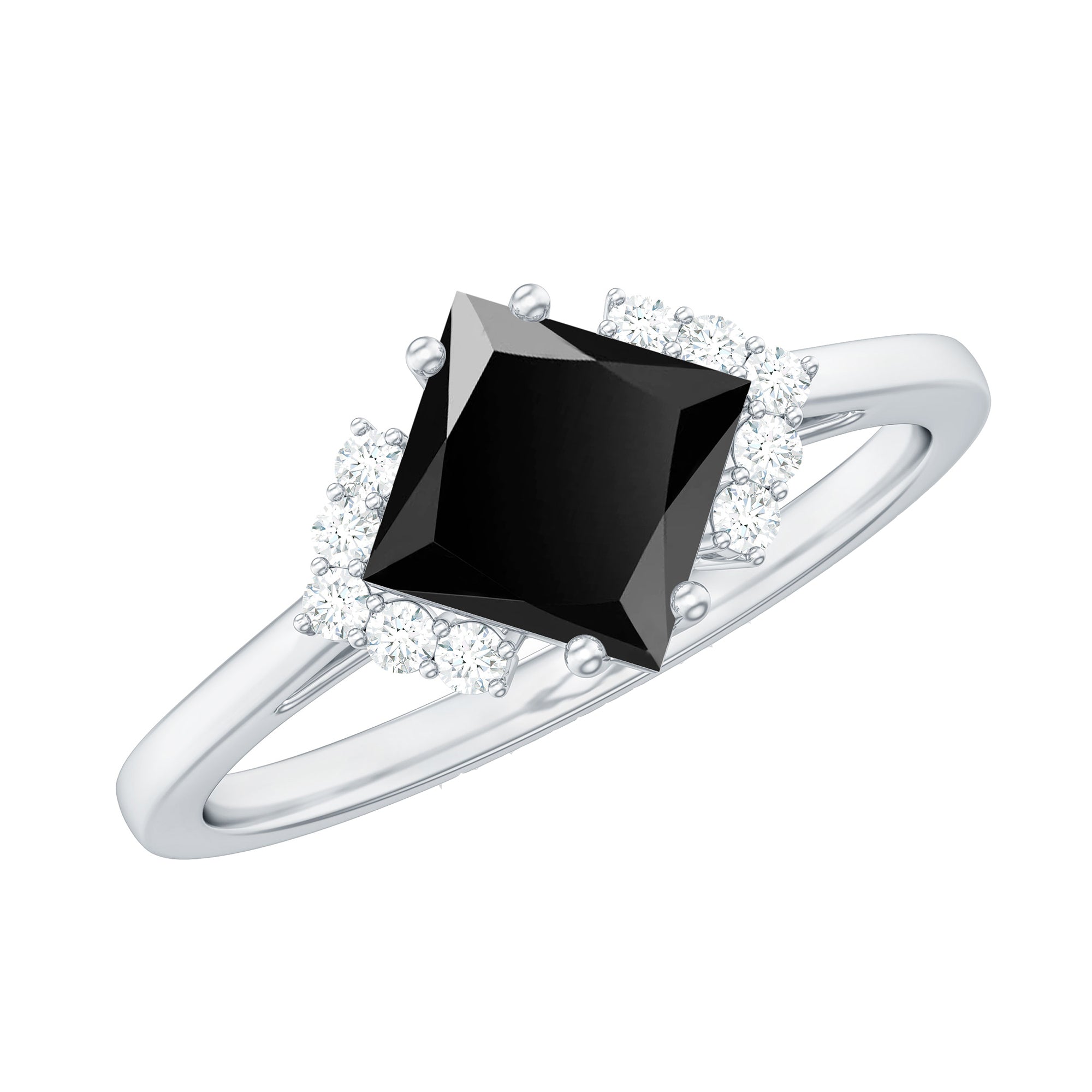 Princess Cut Created Black Diamond Engagement Ring with Diamond