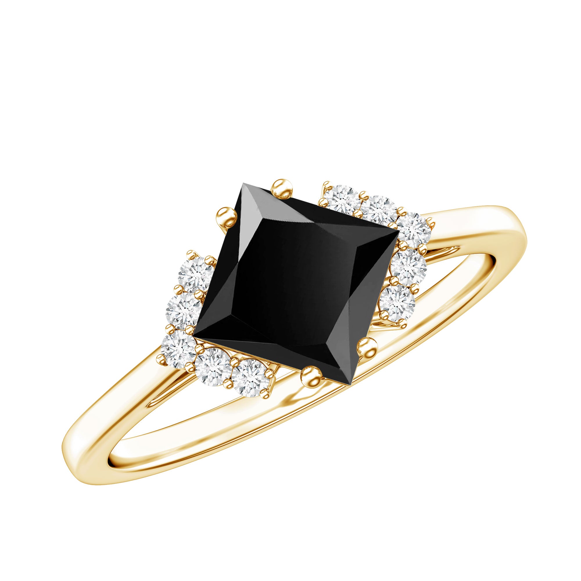1 Carat Lab Grown Black and White Diamond Princess Cut Engagement Ring AAAA ( Synthetic ) - Rosec Jewels