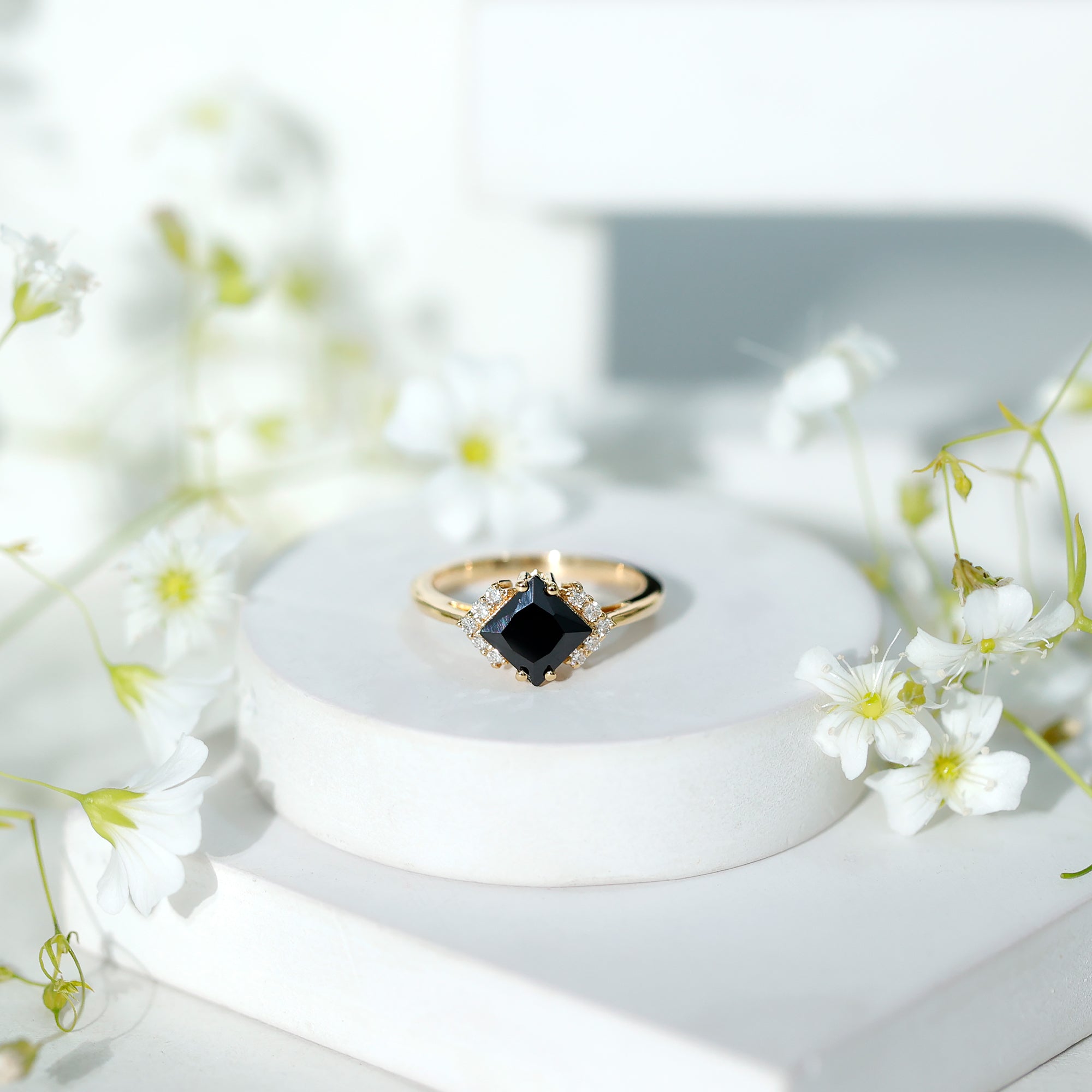 1 Carat Lab Grown Black and White Diamond Princess Cut Engagement Ring AAAA ( Synthetic ) - Rosec Jewels