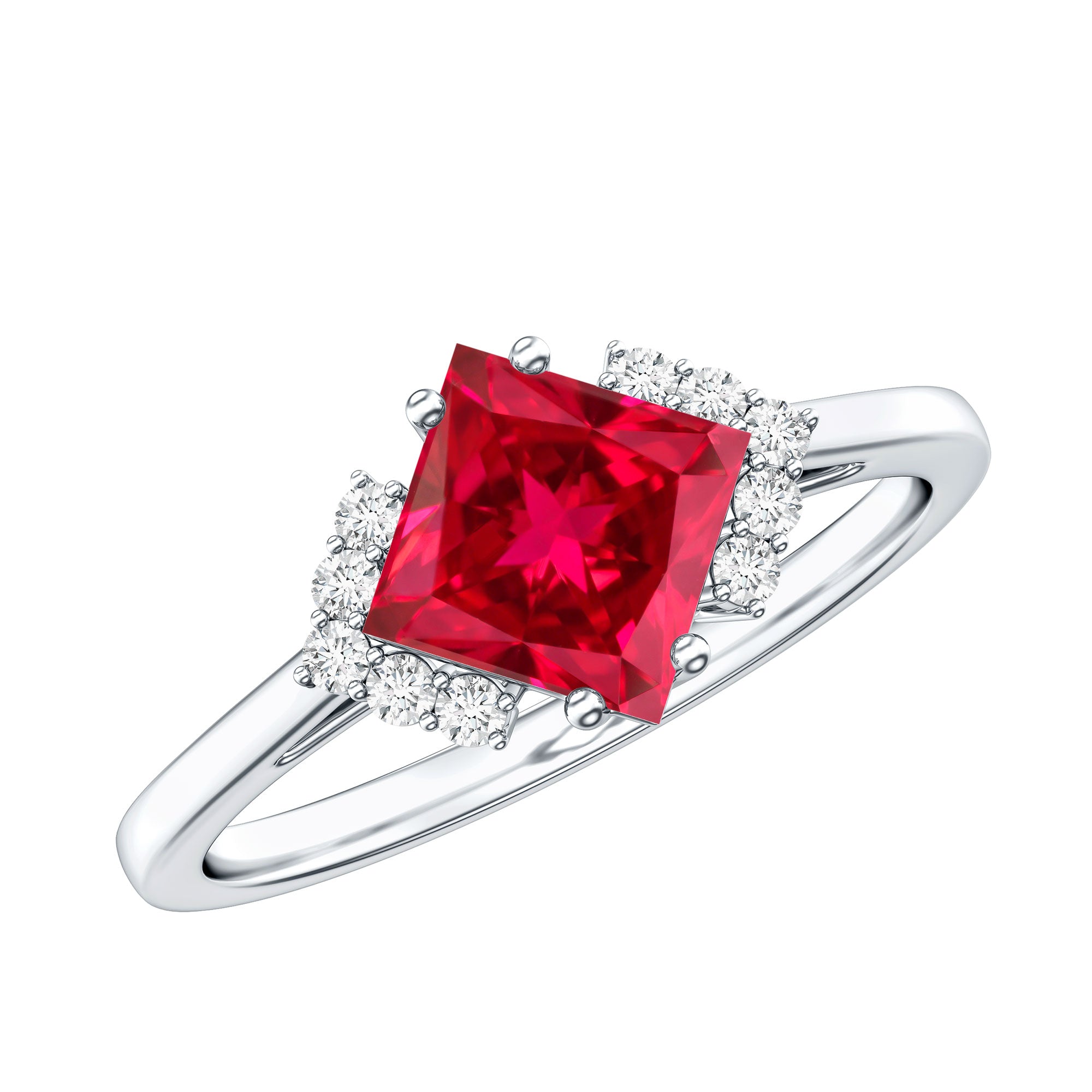 1.5 Carat Princess Cut Lab Grown Ruby Engagement Ring with Diamond AAAA - Rosec Jewels