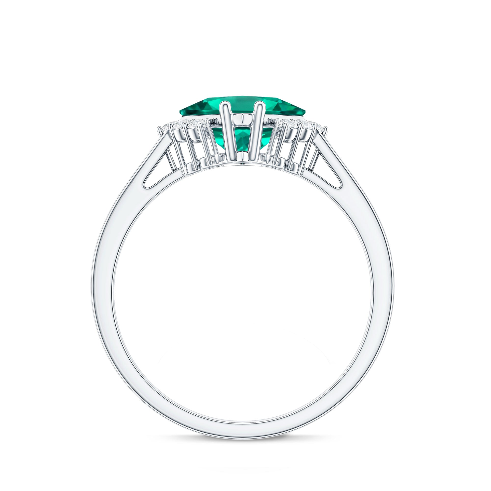Certified 8 mm Lab Grown Emerald Princess Cut Engagement Ring with Diamond AAAA - Rosec Jewels