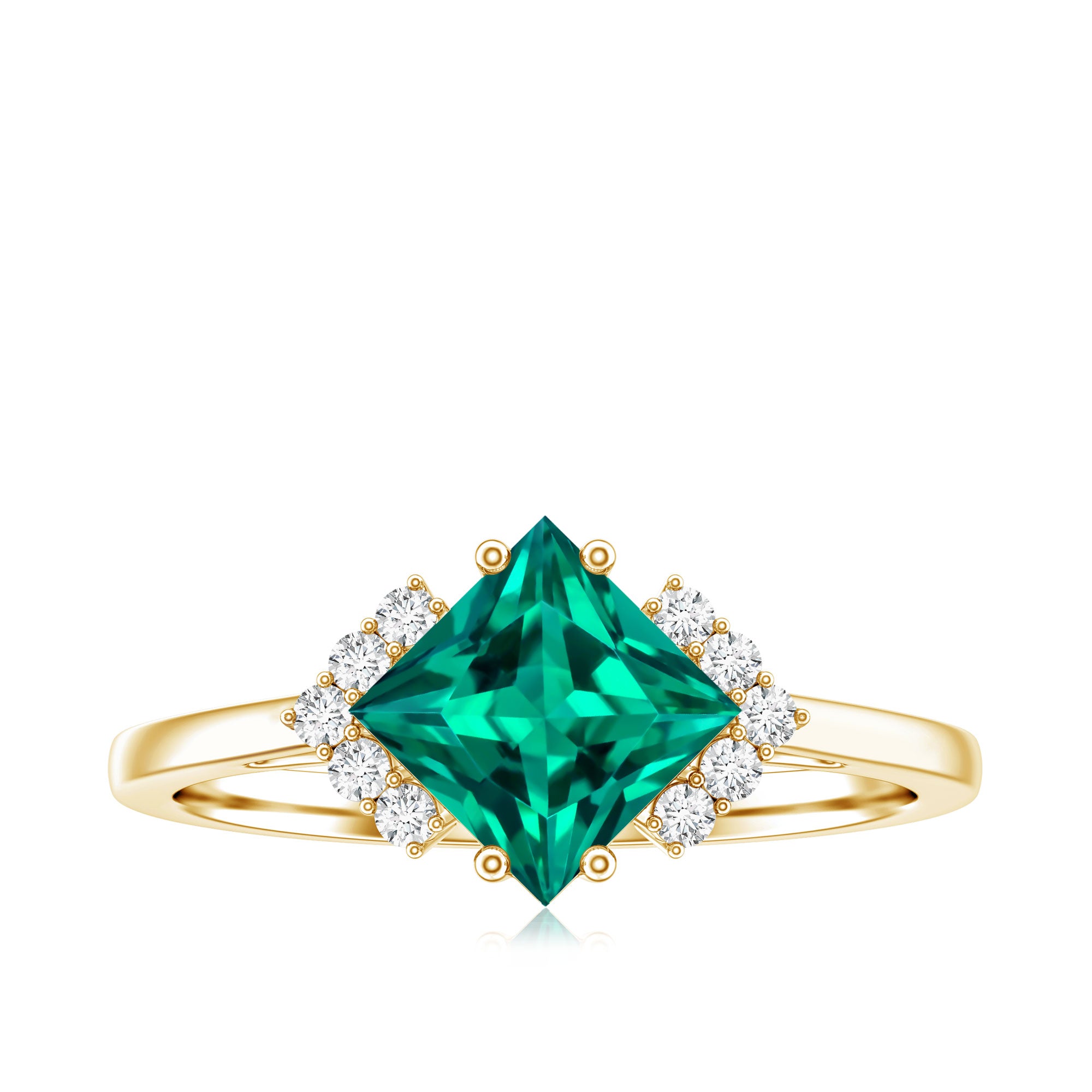 Certified 8 mm Lab Grown Emerald Princess Cut Engagement Ring with Diamond AAAA - Rosec Jewels
