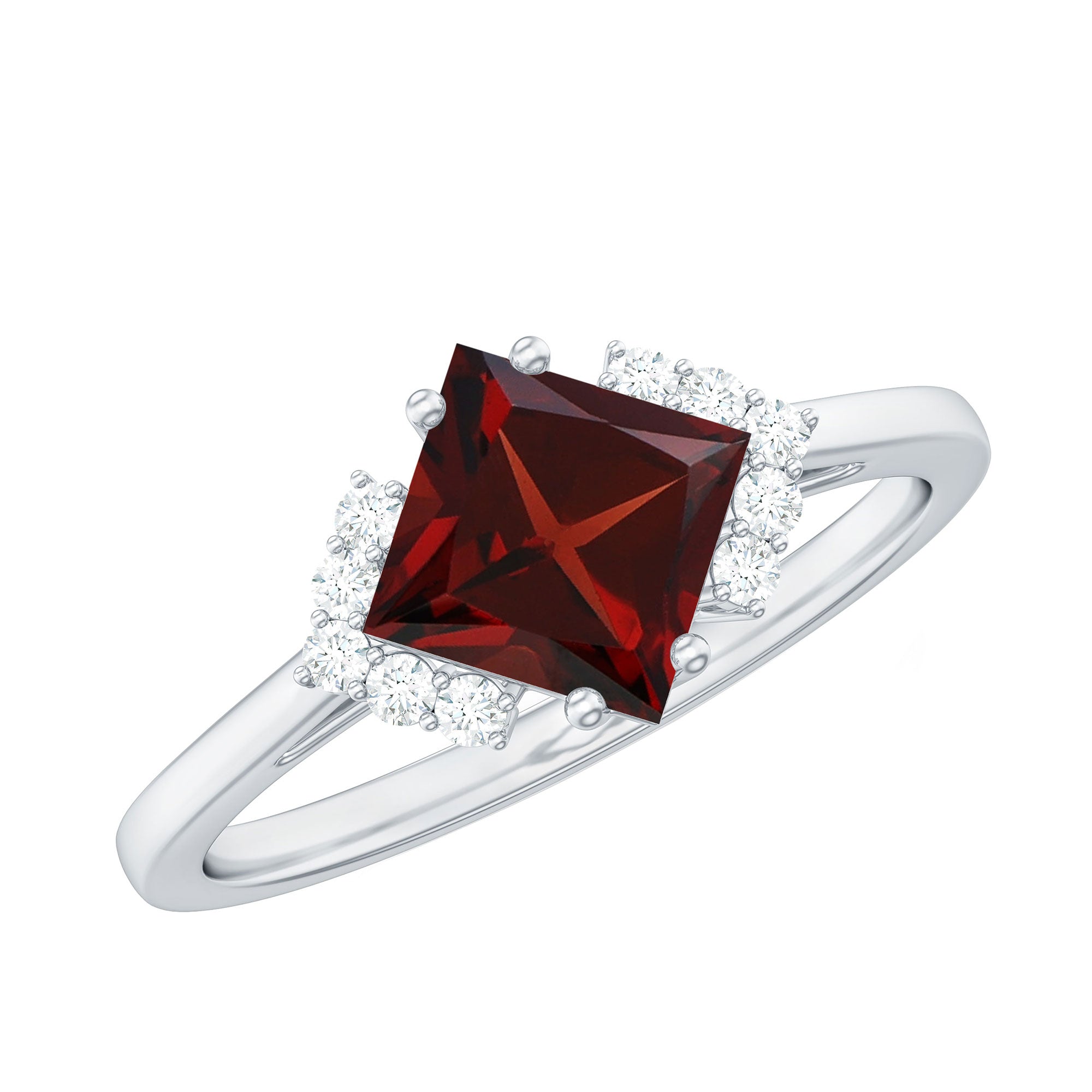 Certified Natural Garnet Princess Cut Engagement Ring with Diamond