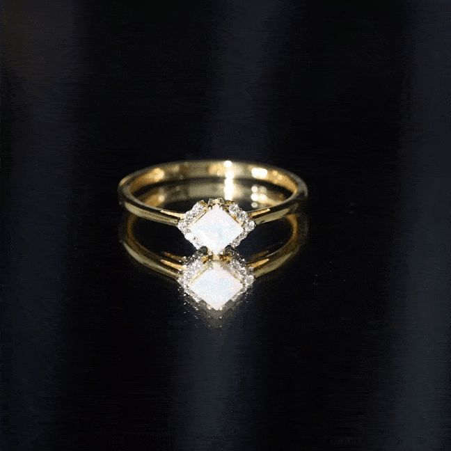 Natural Ethiopian Opal Princess Cut Engagement Ring with Diamond AAA - Rosec Jewels
