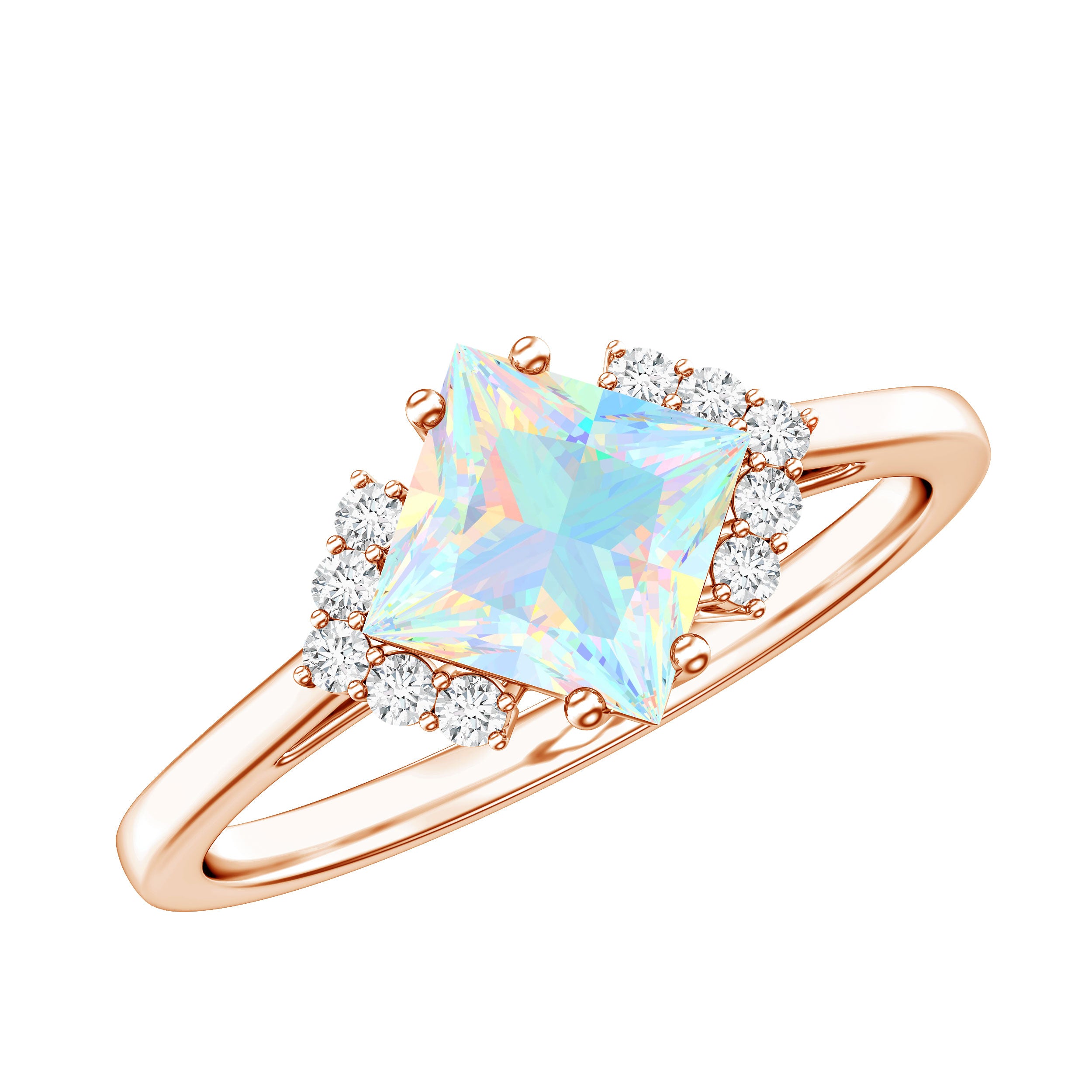 Natural Ethiopian Opal Princess Cut Engagement Ring with Diamond AAA - Rosec Jewels