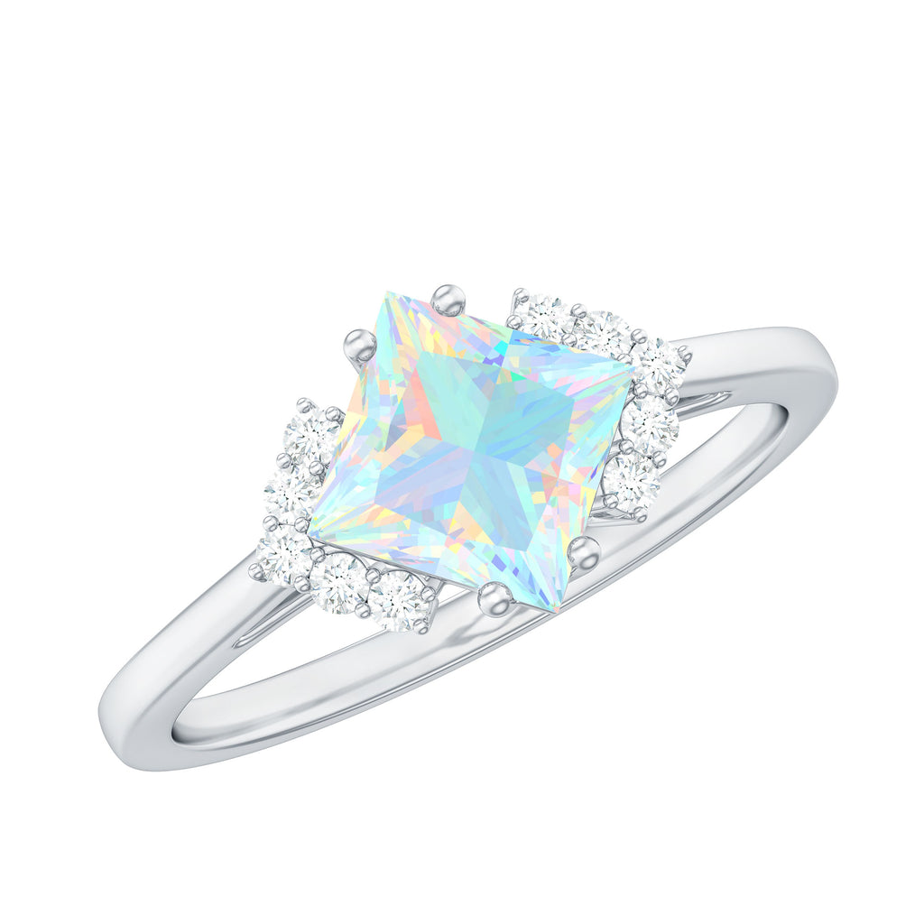 Princess Cut Ethiopian Opal Engagement Ring with Diamond Ethiopian Opal - ( AAA ) - Quality - Rosec Jewels