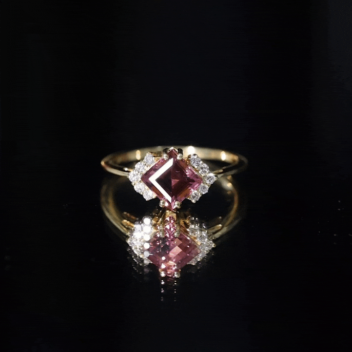 Princess Cut Pink Tourmaline Engagement Ring with Diamond Accent AAA - Rosec Jewels