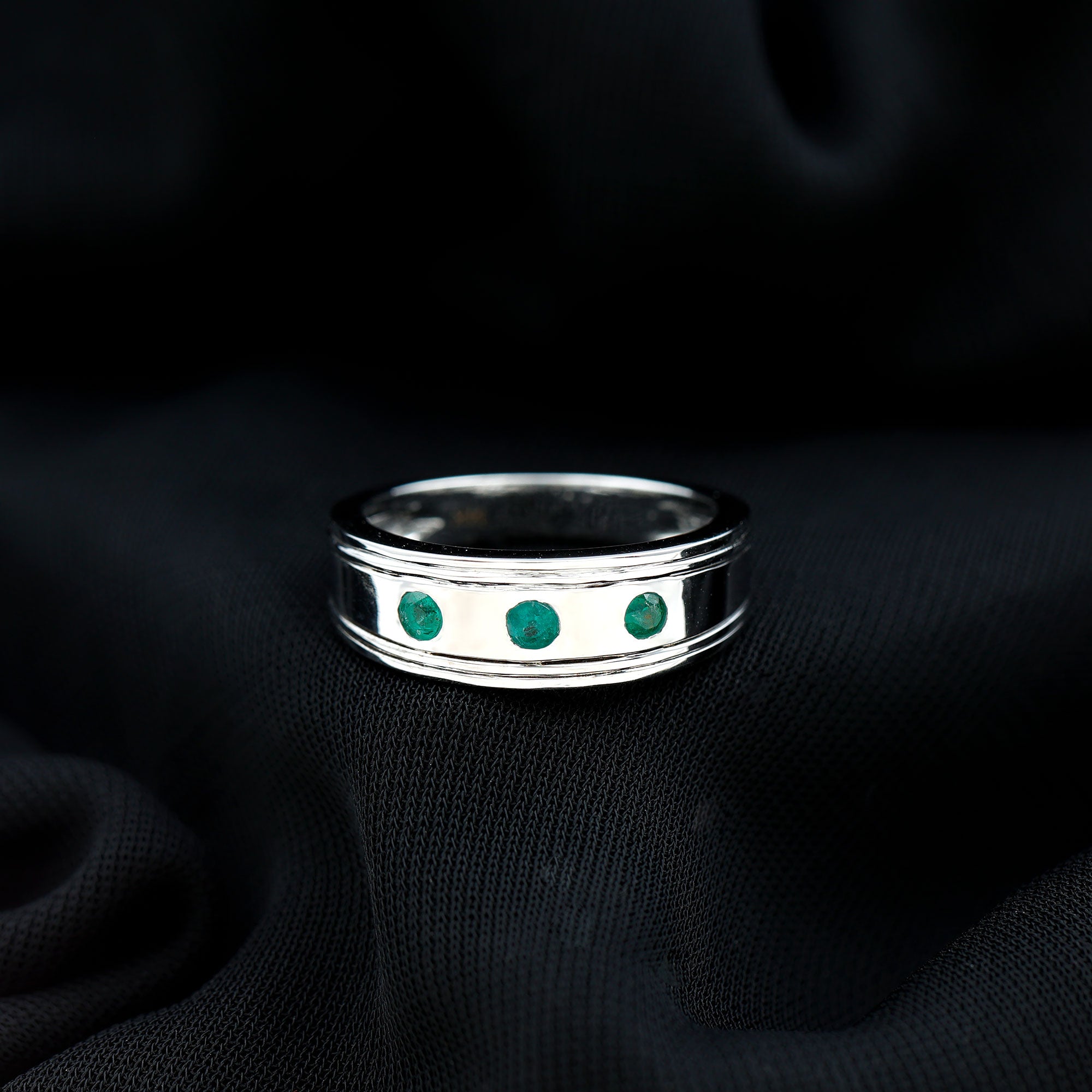 Rosec Jewels-Emerald Minimal Band Ring in Gypsy Setting