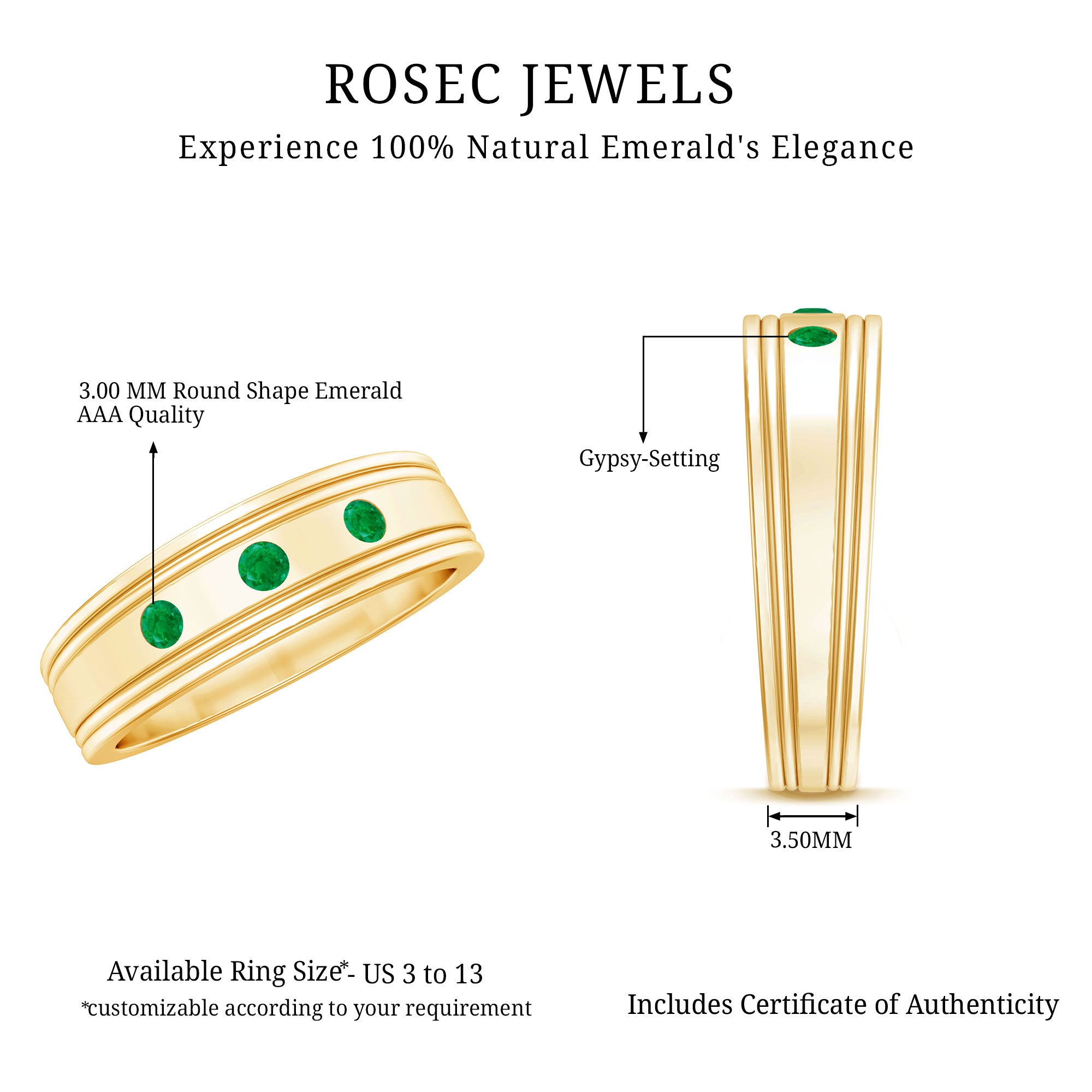 Rosec Jewels-Emerald Minimal Band Ring in Gypsy Setting
