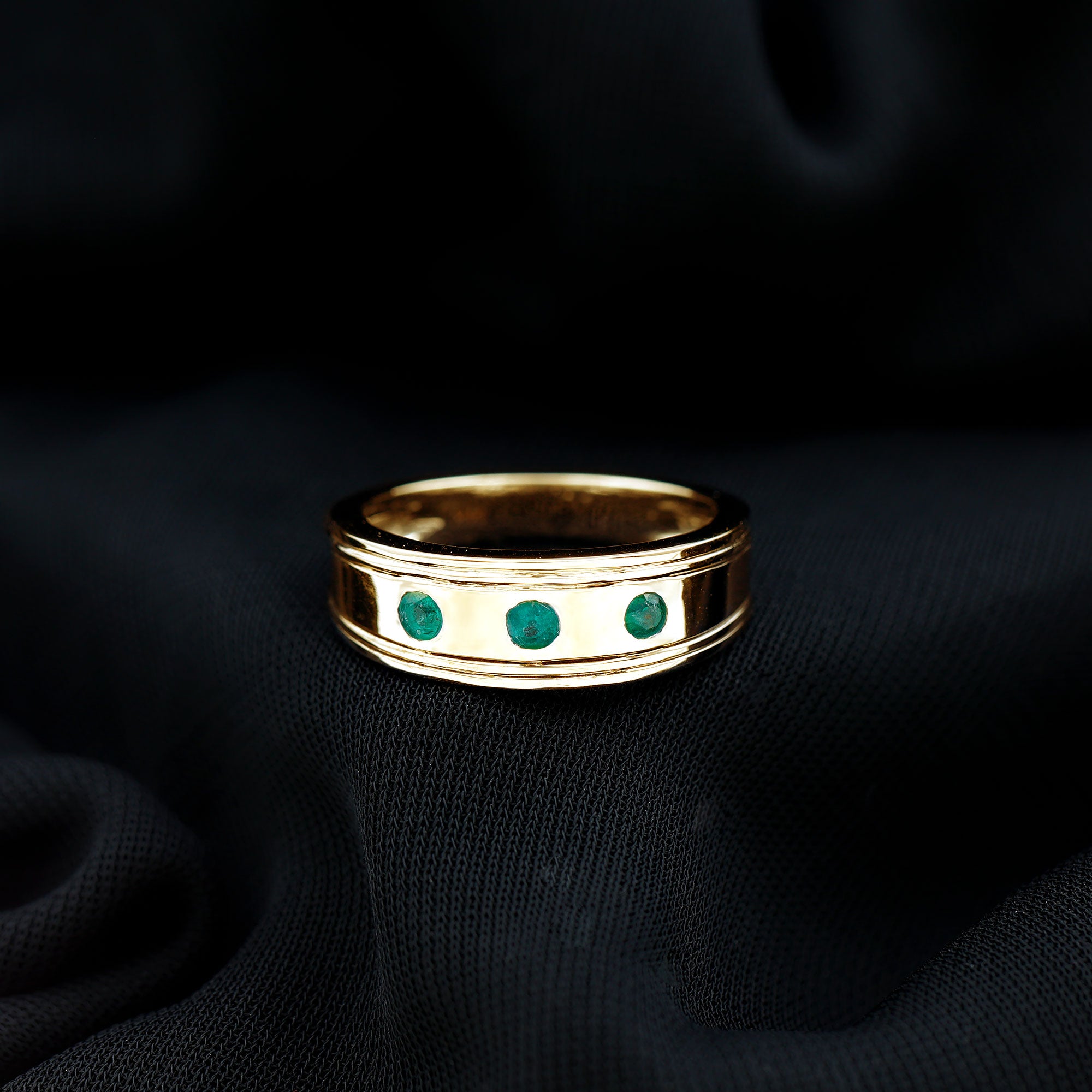 Rosec Jewels-Emerald Minimal Band Ring in Gypsy Setting