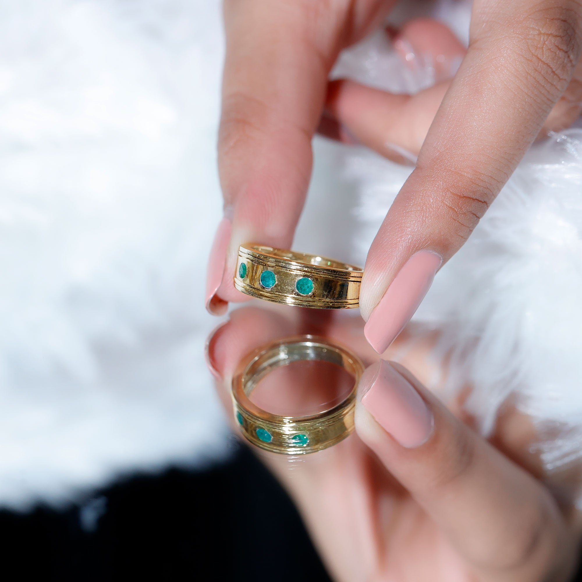 Rosec Jewels-Emerald Minimal Band Ring in Gypsy Setting