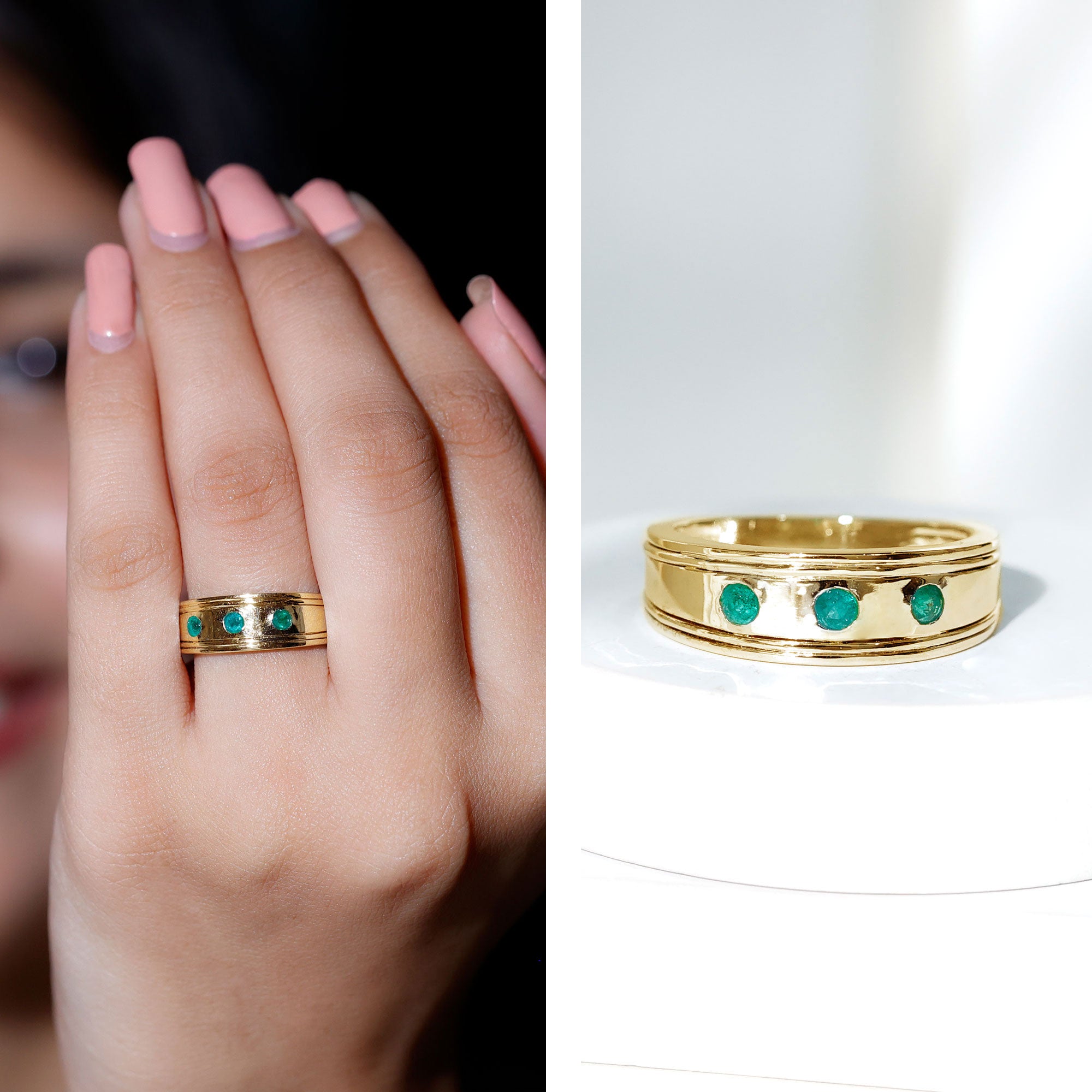 Rosec Jewels-Emerald Minimal Band Ring in Gypsy Setting