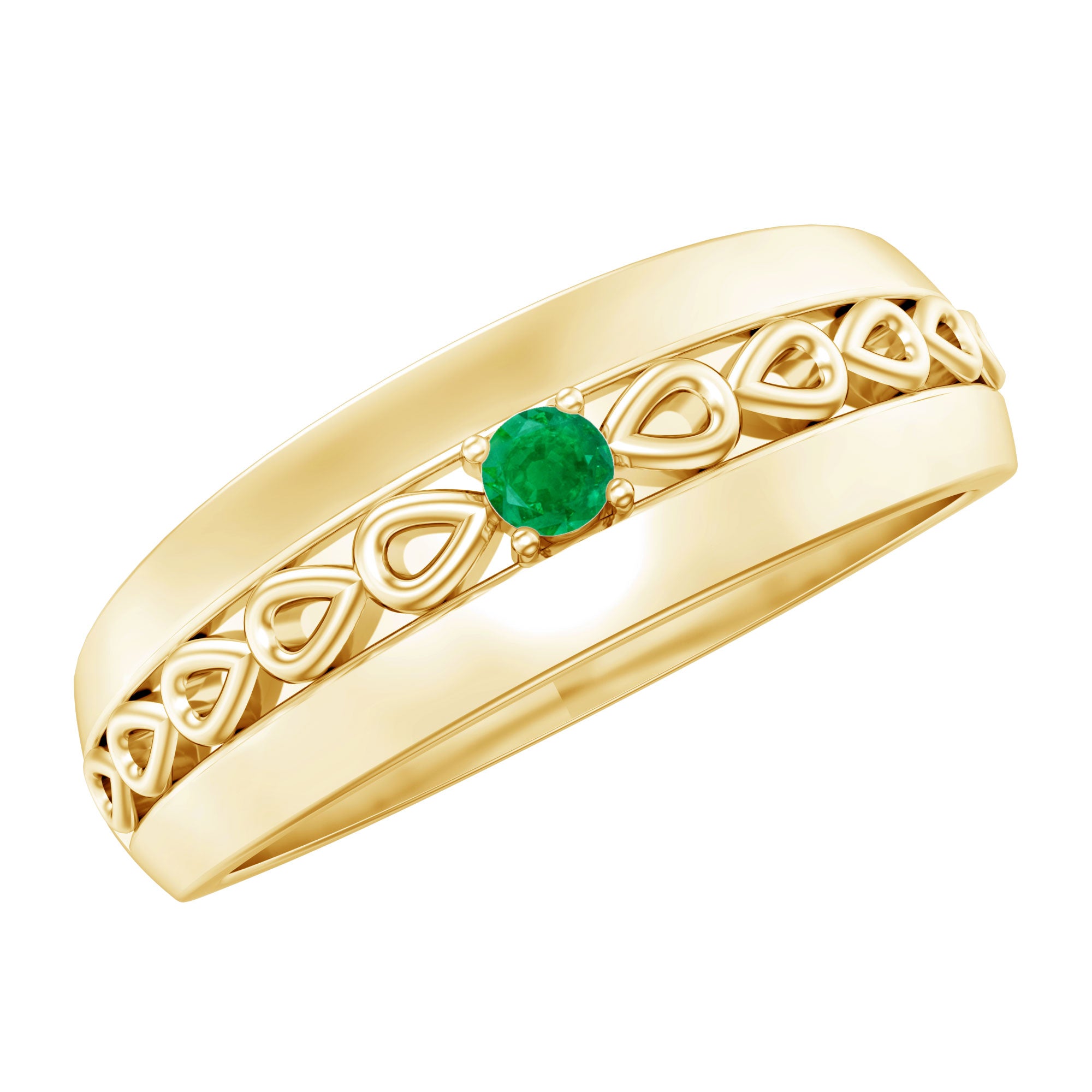 Certified Emerald Vintage Inspired Designer Band Ring AAA - Rosec Jewels