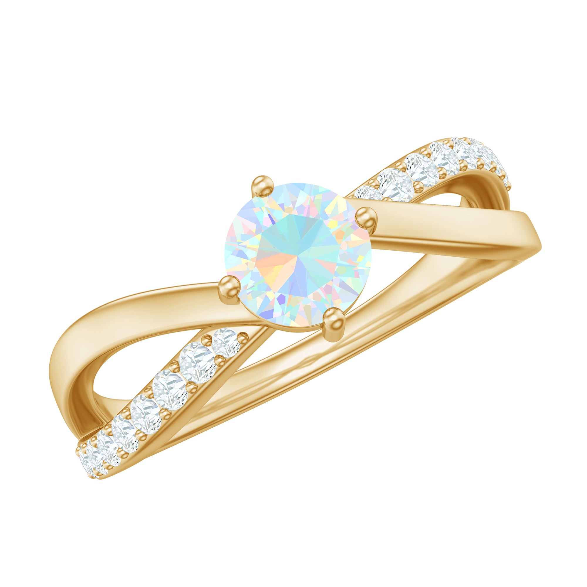 Natural Ethiopian Rainbow Opal Diamond Engagement Ring with Twisted Shank AAA - Rosec Jewels