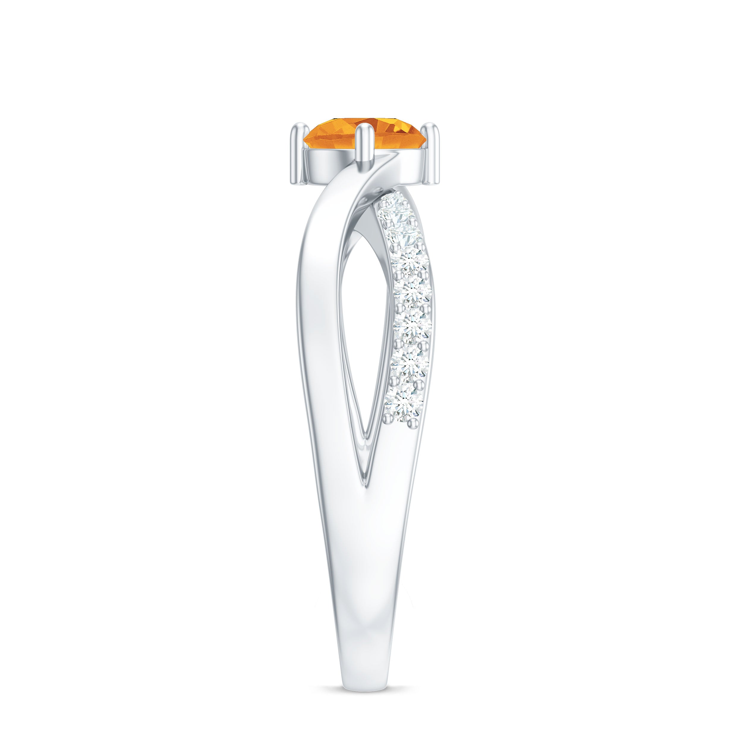 Certified Real Citrine Engagement Ring with Diamond Criss Cross Shank AAA - Rosec Jewels