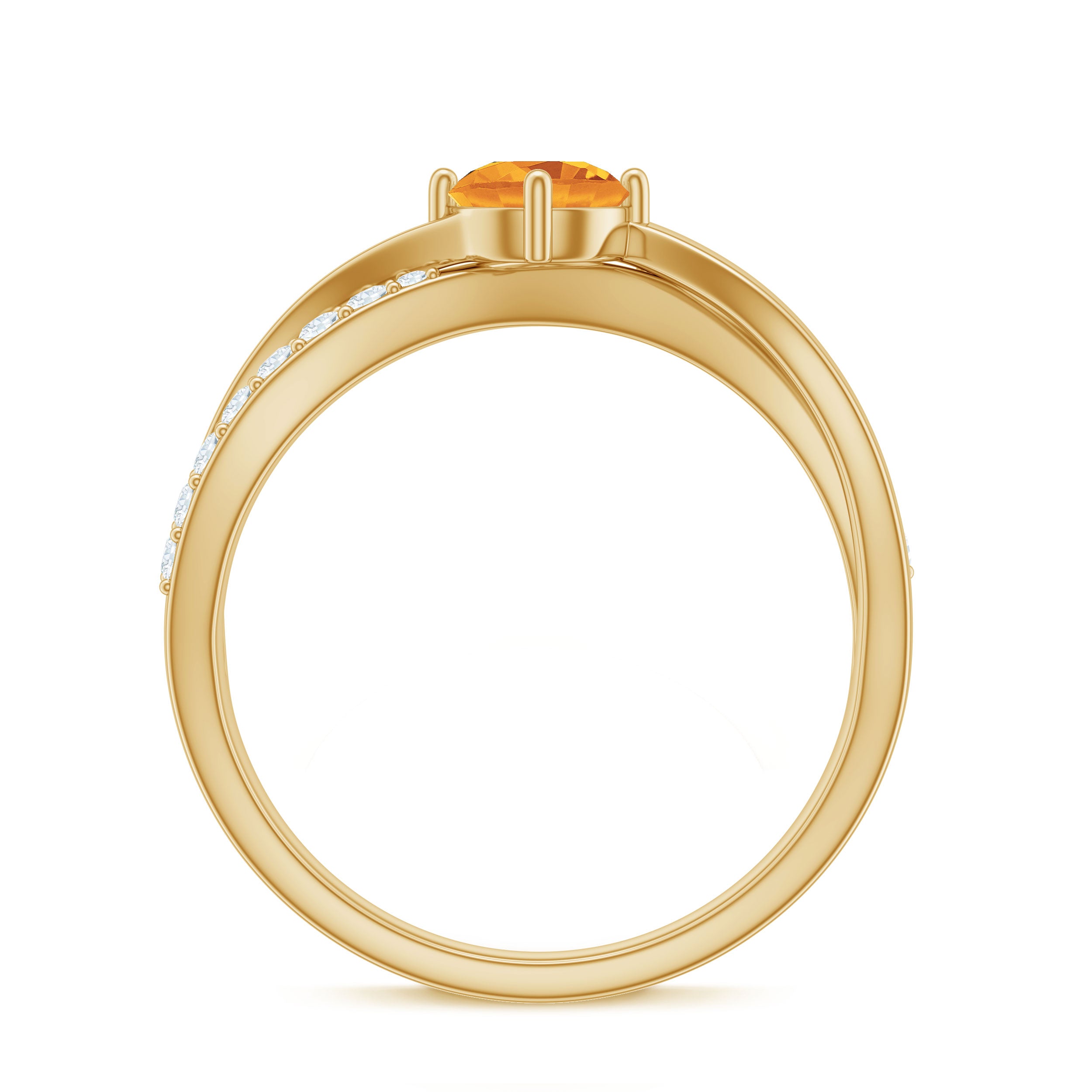 Certified Real Citrine Engagement Ring with Diamond Criss Cross Shank AAA - Rosec Jewels