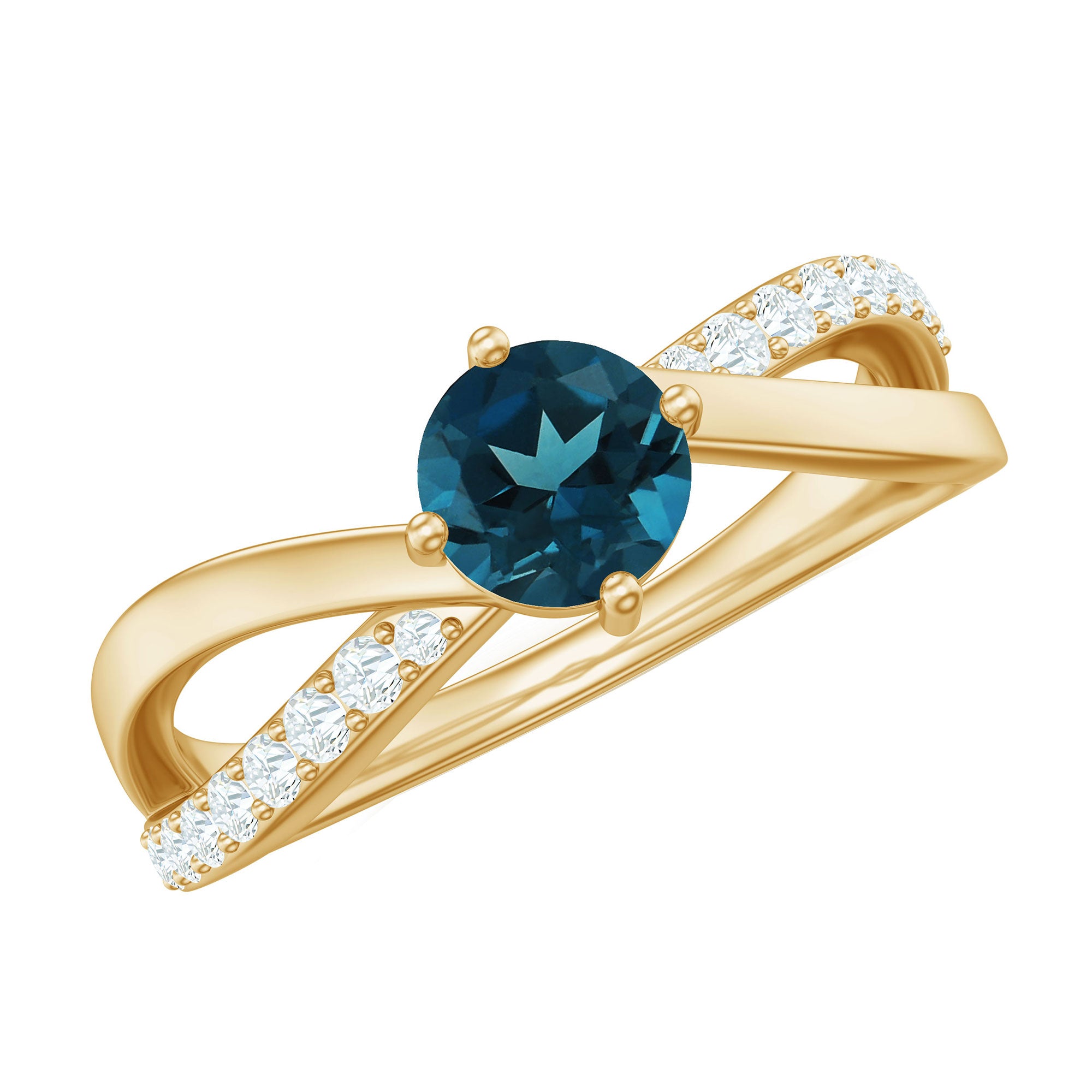 Rosec Jewels-Certified London Blue Topaz Proposal Ring With Diamond