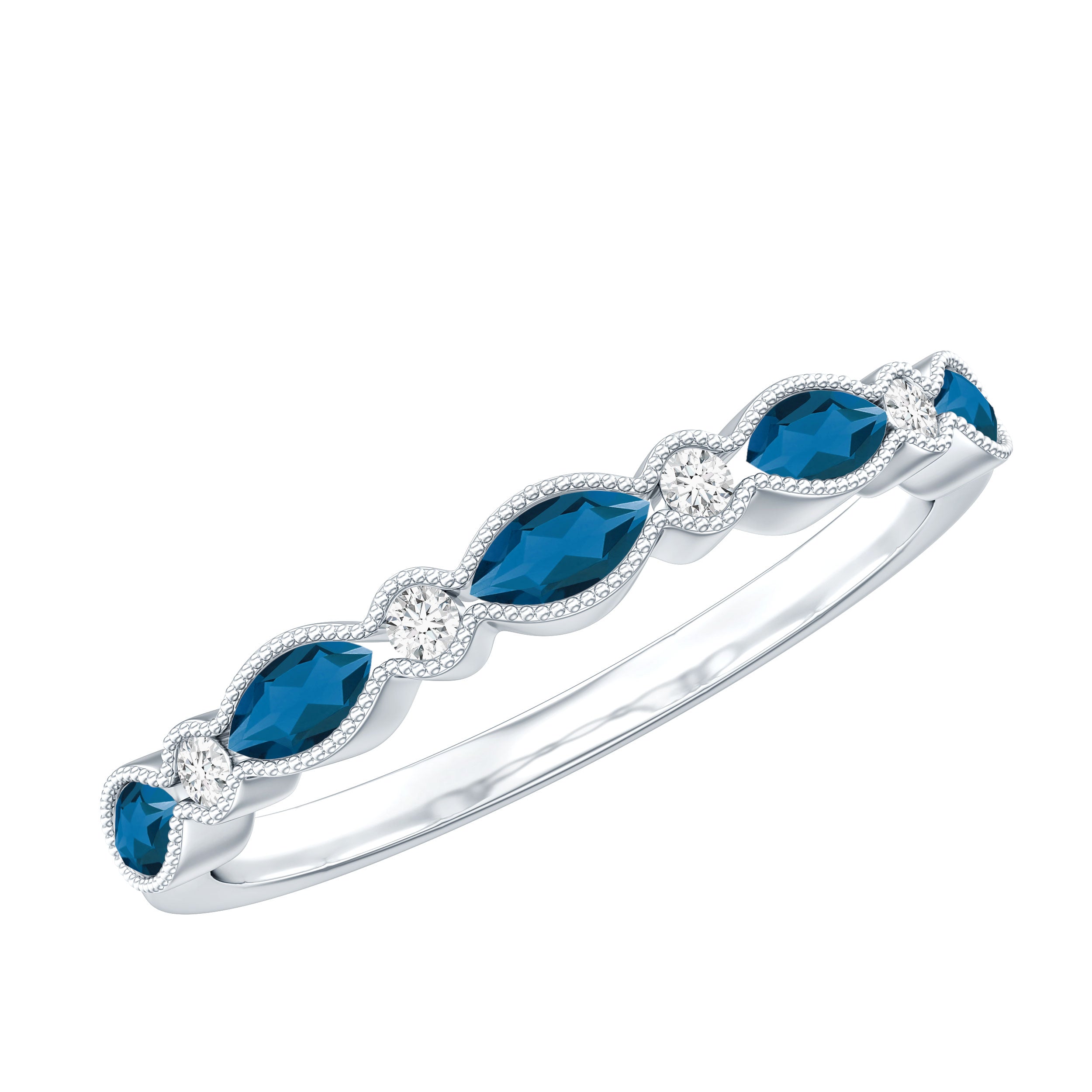 Genuine London Blue Topaz Half Eternity Ring in Bezel Set AAA 92.5 Sterling Silver - Rosec Jewels