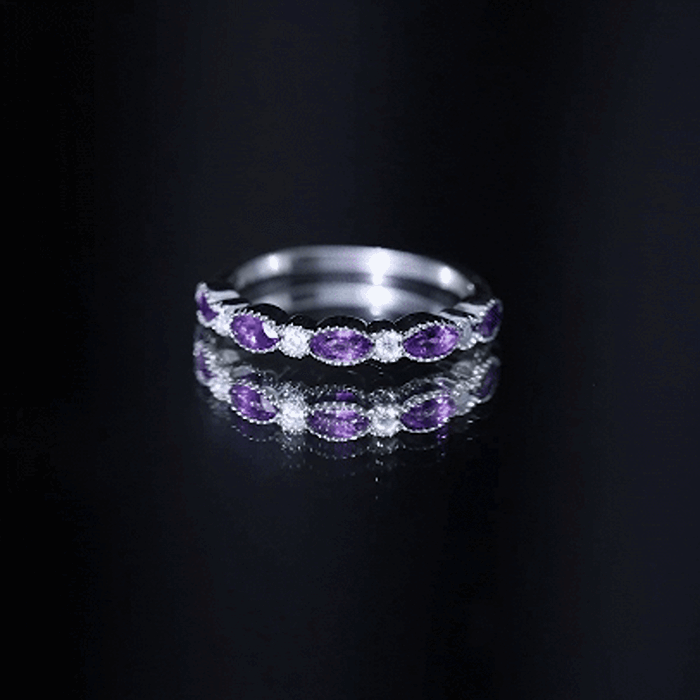 Real Marquise Cut Amethyst Eternity Anniversary Ring in Silver AAA 92.5 Sterling Silver - Rosec Jewels