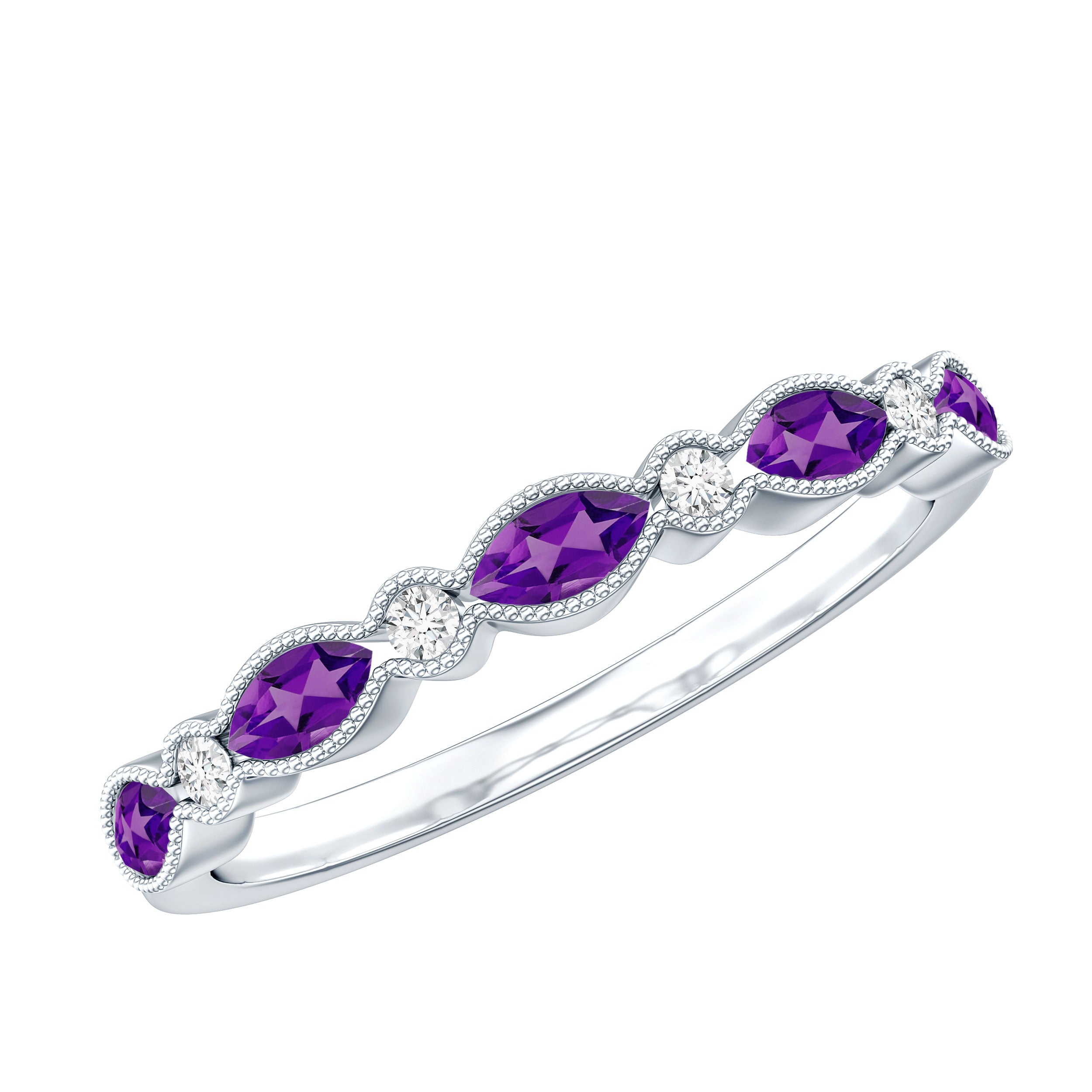 Real Marquise Cut Amethyst Eternity Anniversary Ring in Silver AAA 92.5 Sterling Silver - Rosec Jewels