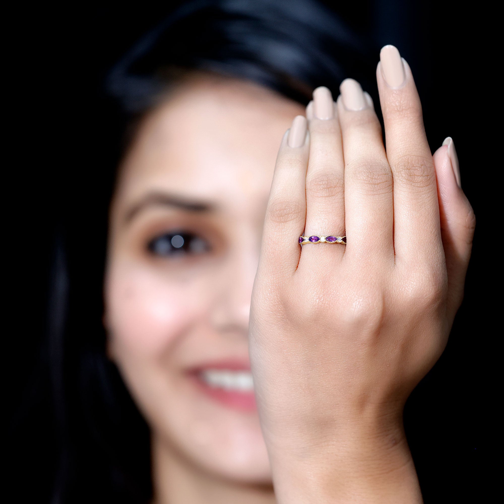 Real Marquise Cut Amethyst Eternity Anniversary Ring in Silver AAA 92.5 Sterling Silver - Rosec Jewels