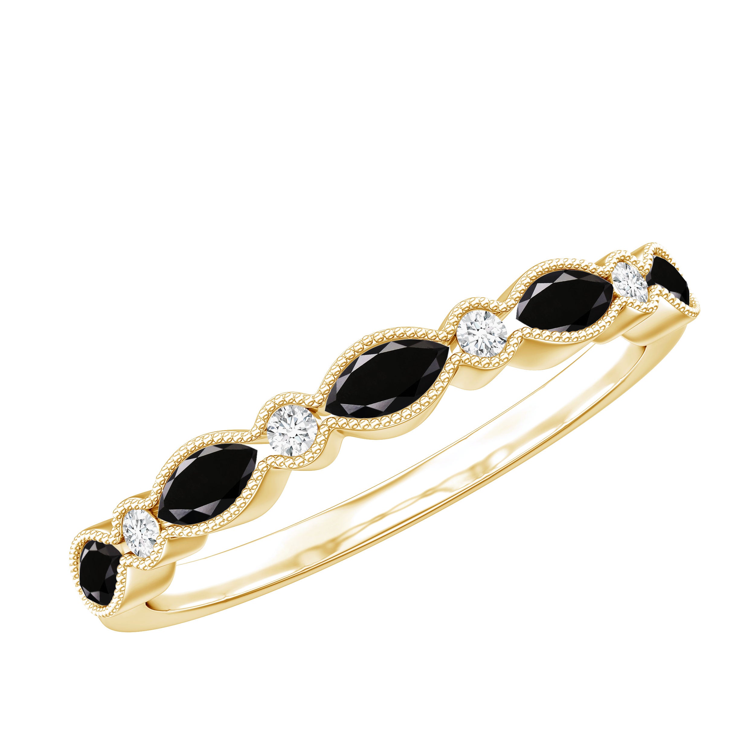Certified Black Onyx Half Eternity Ring with Moissanite AAA - Rosec Jewels