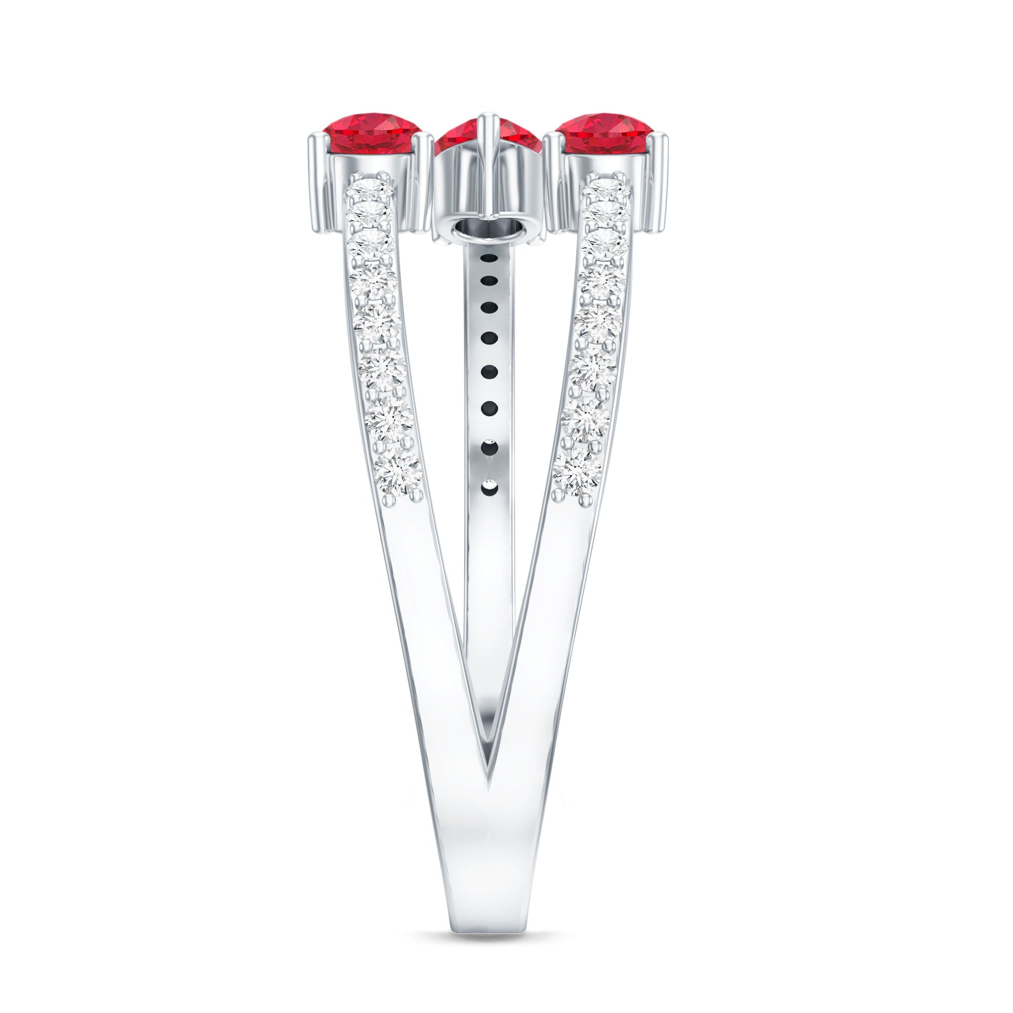 Pear Shaped Lab Grown Ruby 3 Stone Anniversary Ring AAAA - Rosec Jewels
