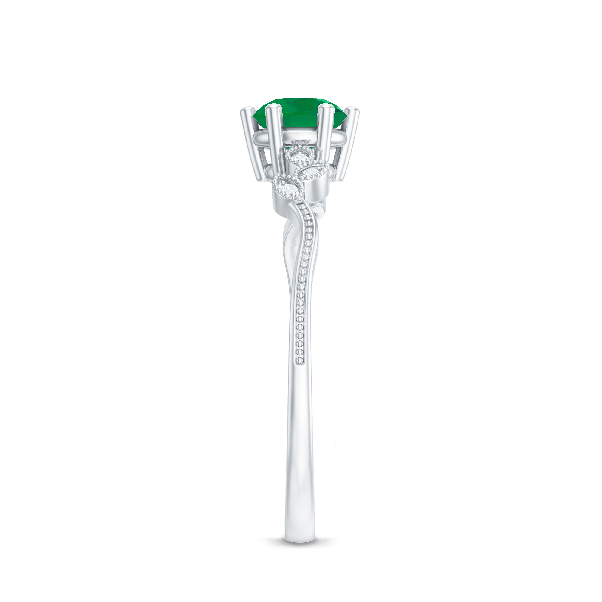 Rosec Jewels-Natural Emerald and Diamond Leaf Promise Ring