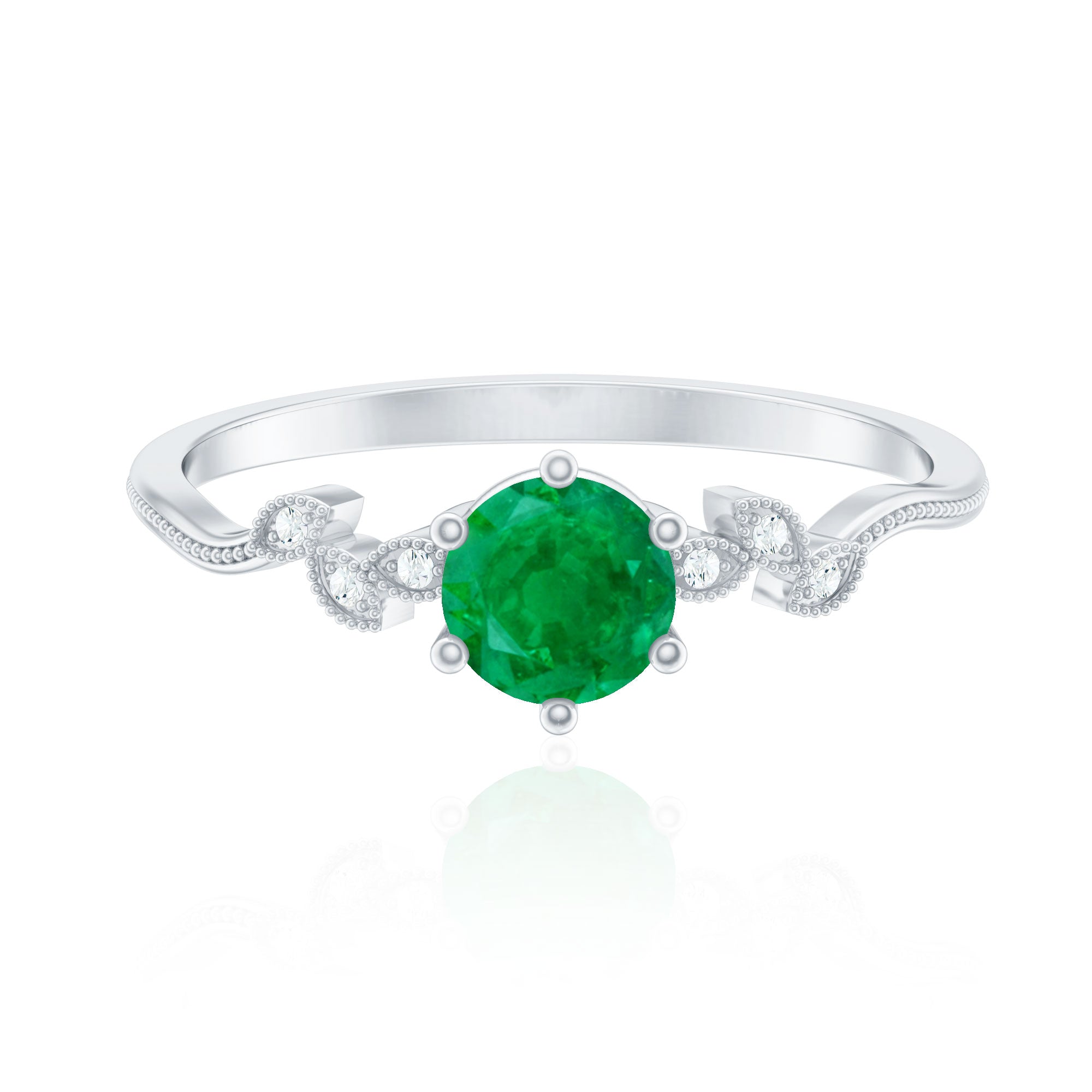 Rosec Jewels-Natural Emerald and Diamond Leaf Promise Ring