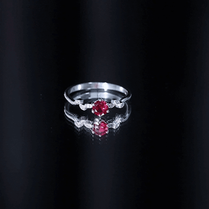 Rosec Jewels-Lab Created Ruby and Diamond Leaf Promise Ring