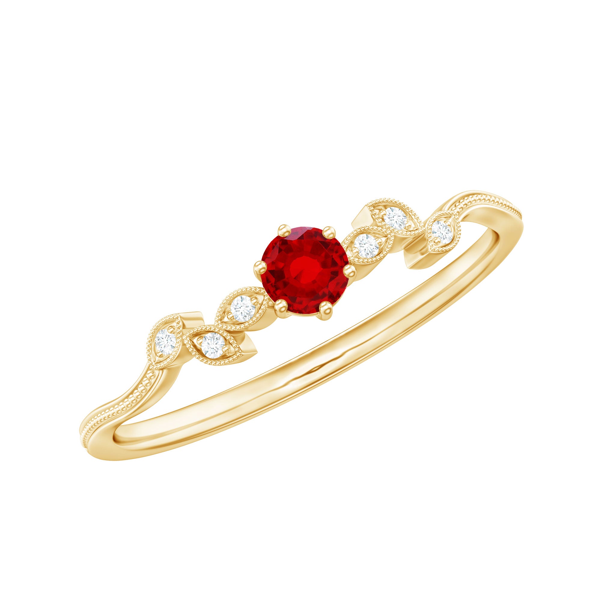 Rosec Jewels-Lab Created Ruby and Diamond Leaf Promise Ring