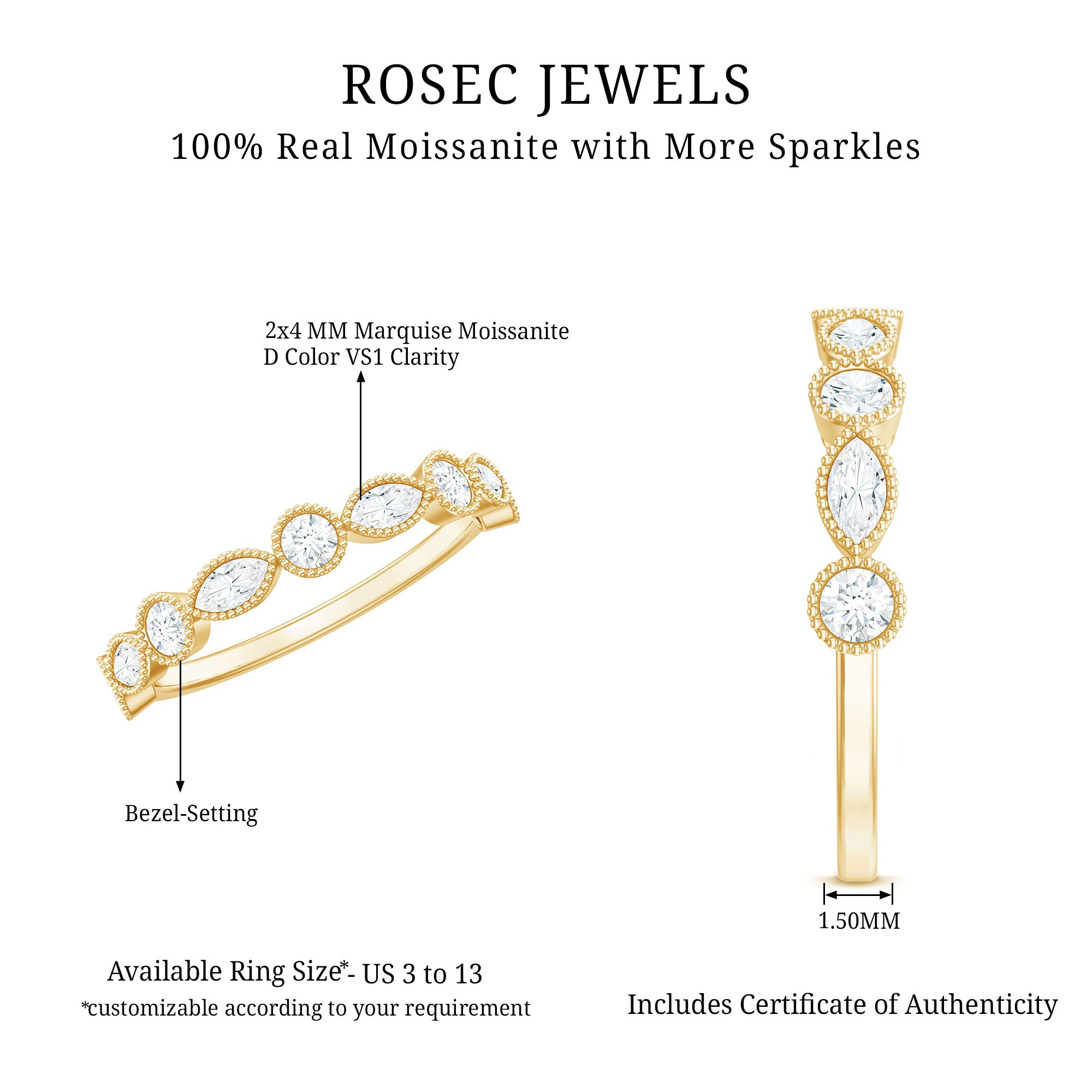 Certified Bezel Set Moissanite Eternity Band Ring D-VS1 - Rosec Jewels