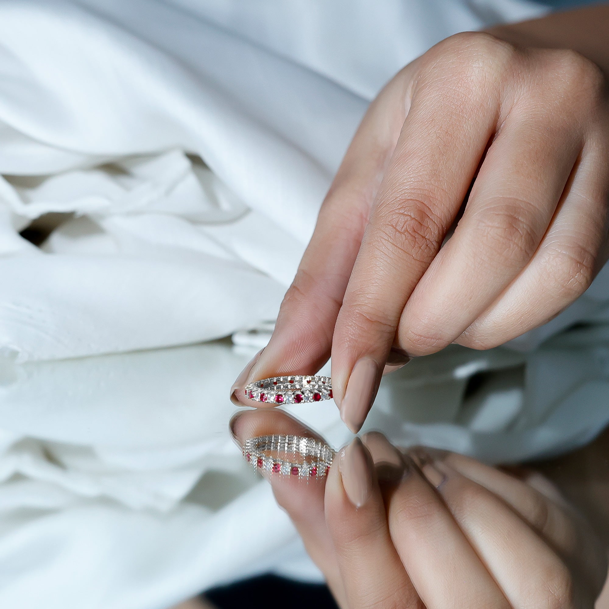 Rosec Jewels-Natural Ruby Diamond Eternity Ring for Anniversary