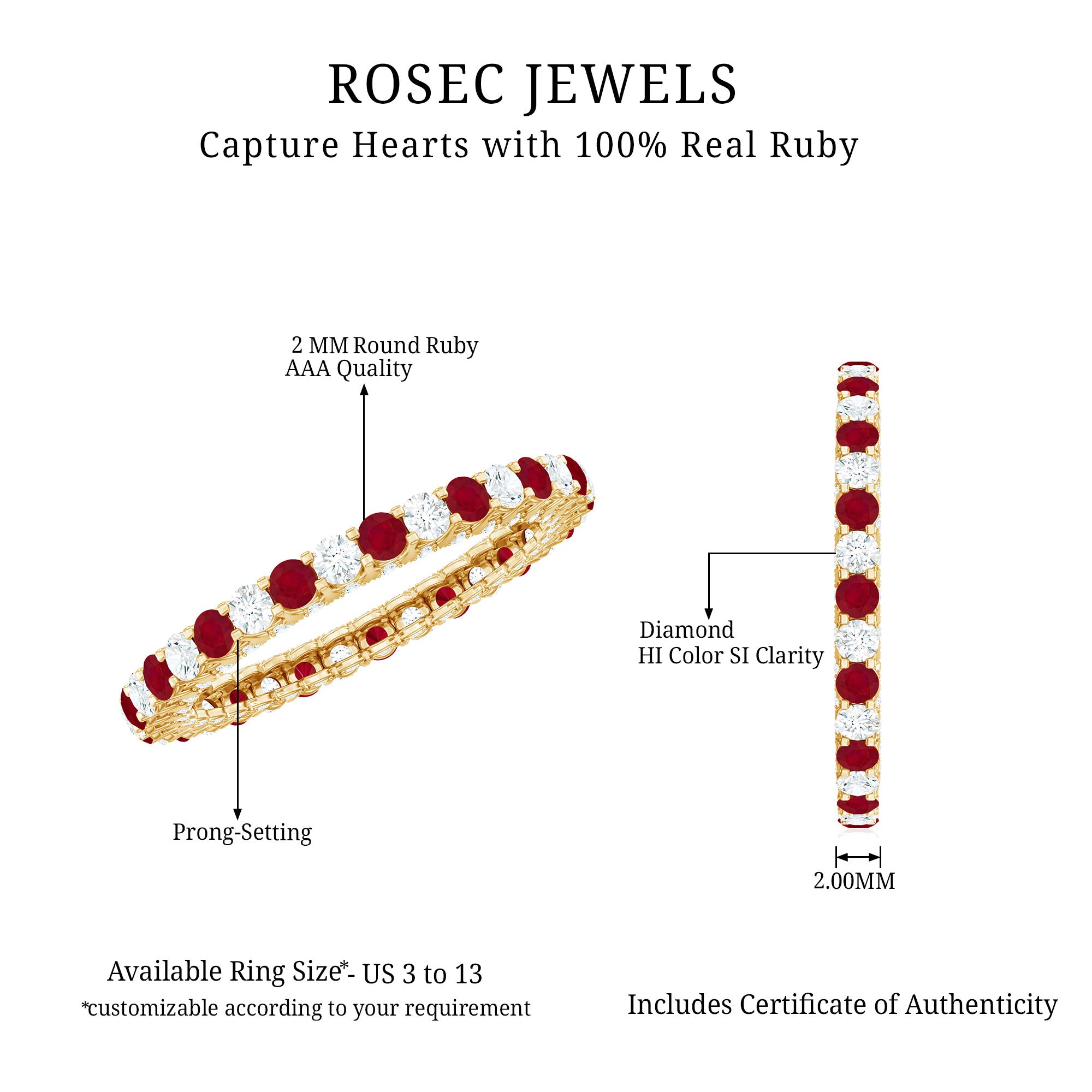 Rosec Jewels-Natural Ruby Diamond Eternity Ring for Anniversary