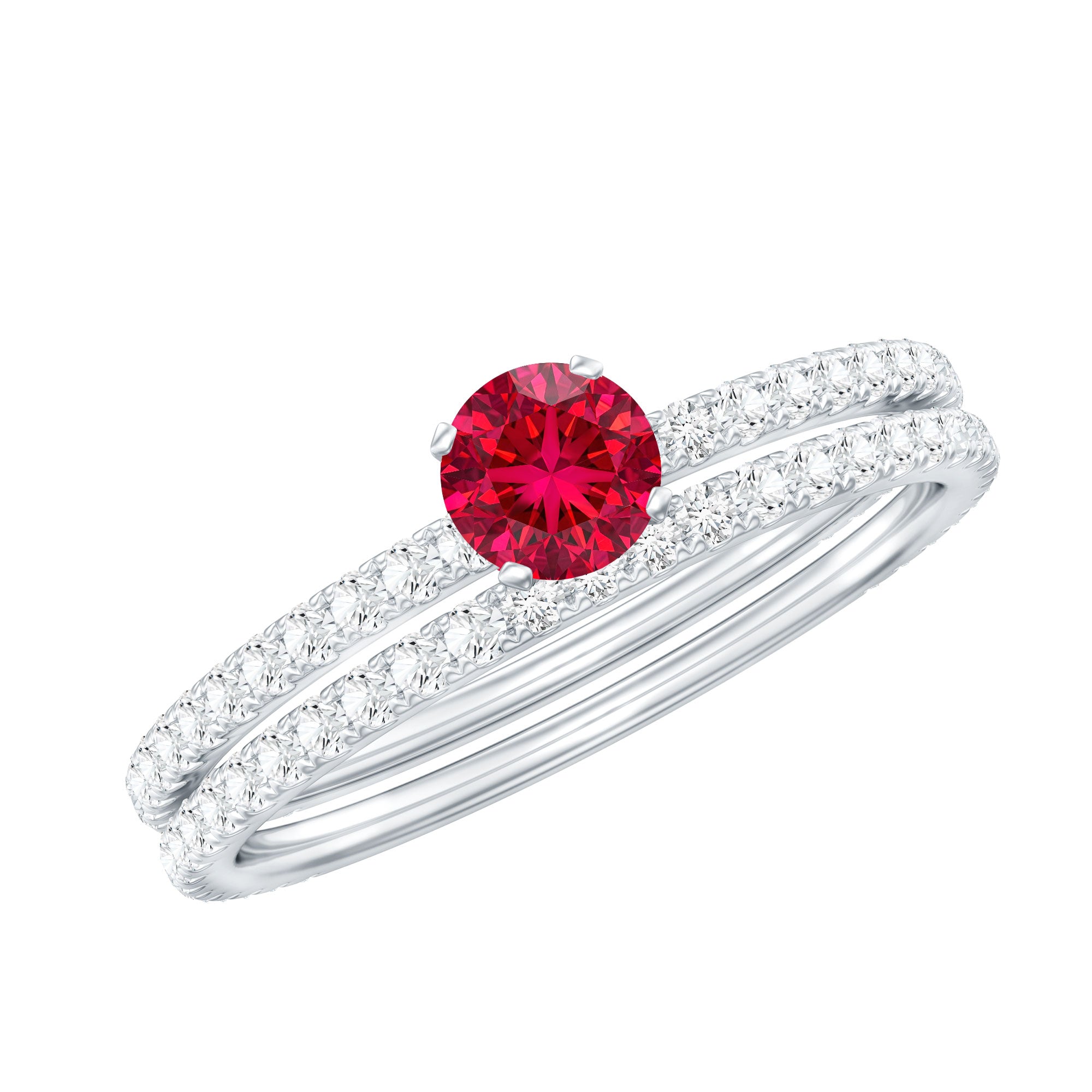 Simple Lab Created Ruby and Diamond Wedding Ring Set AAAA - Rosec Jewels