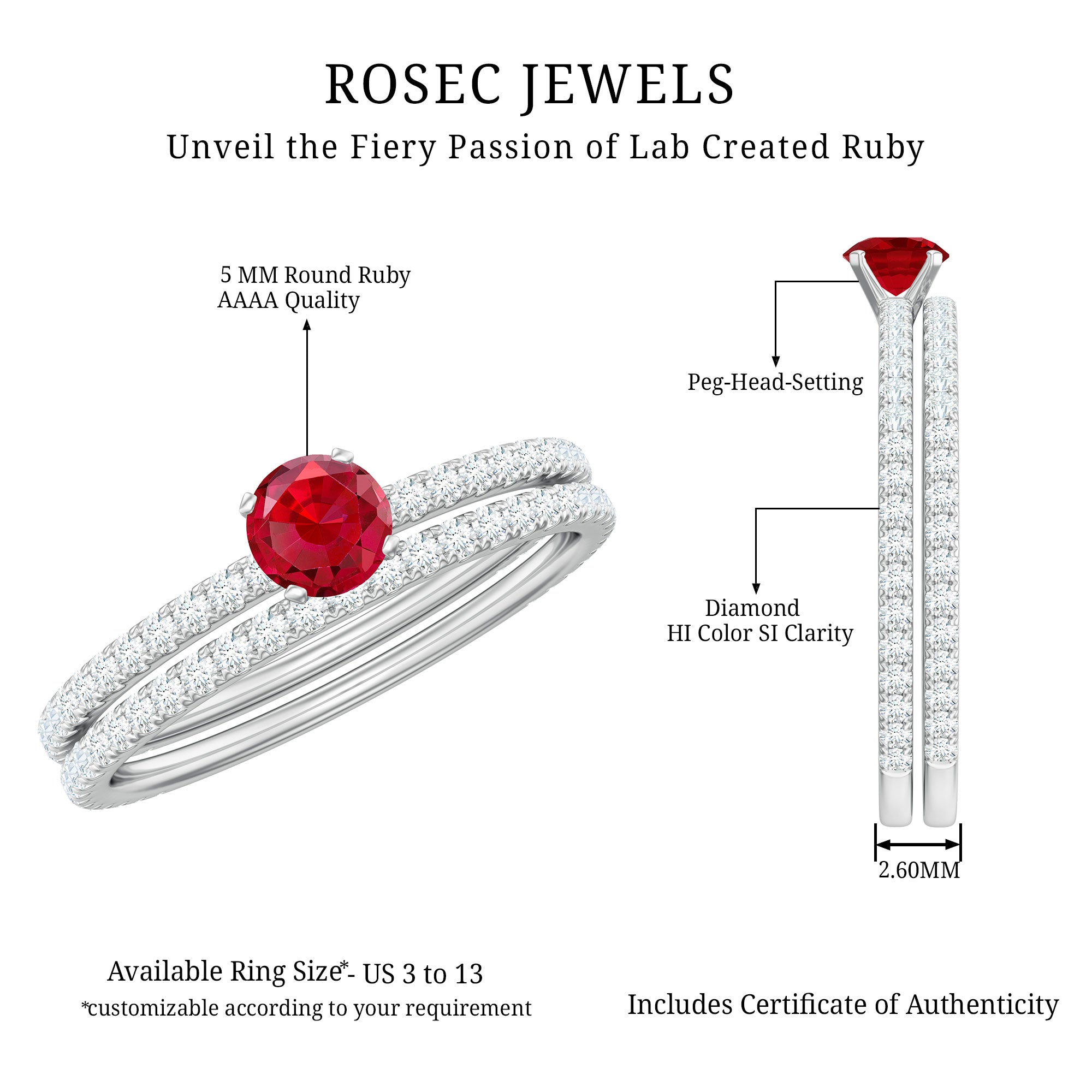 Rosec Jewels-Simple Lab Created Ruby and Diamond Wedding Ring Set