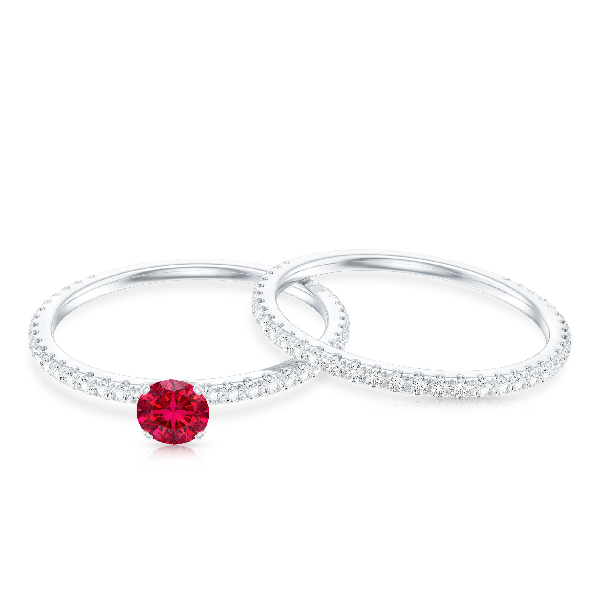 Simple Lab Created Ruby and Diamond Wedding Ring Set AAAA - Rosec Jewels