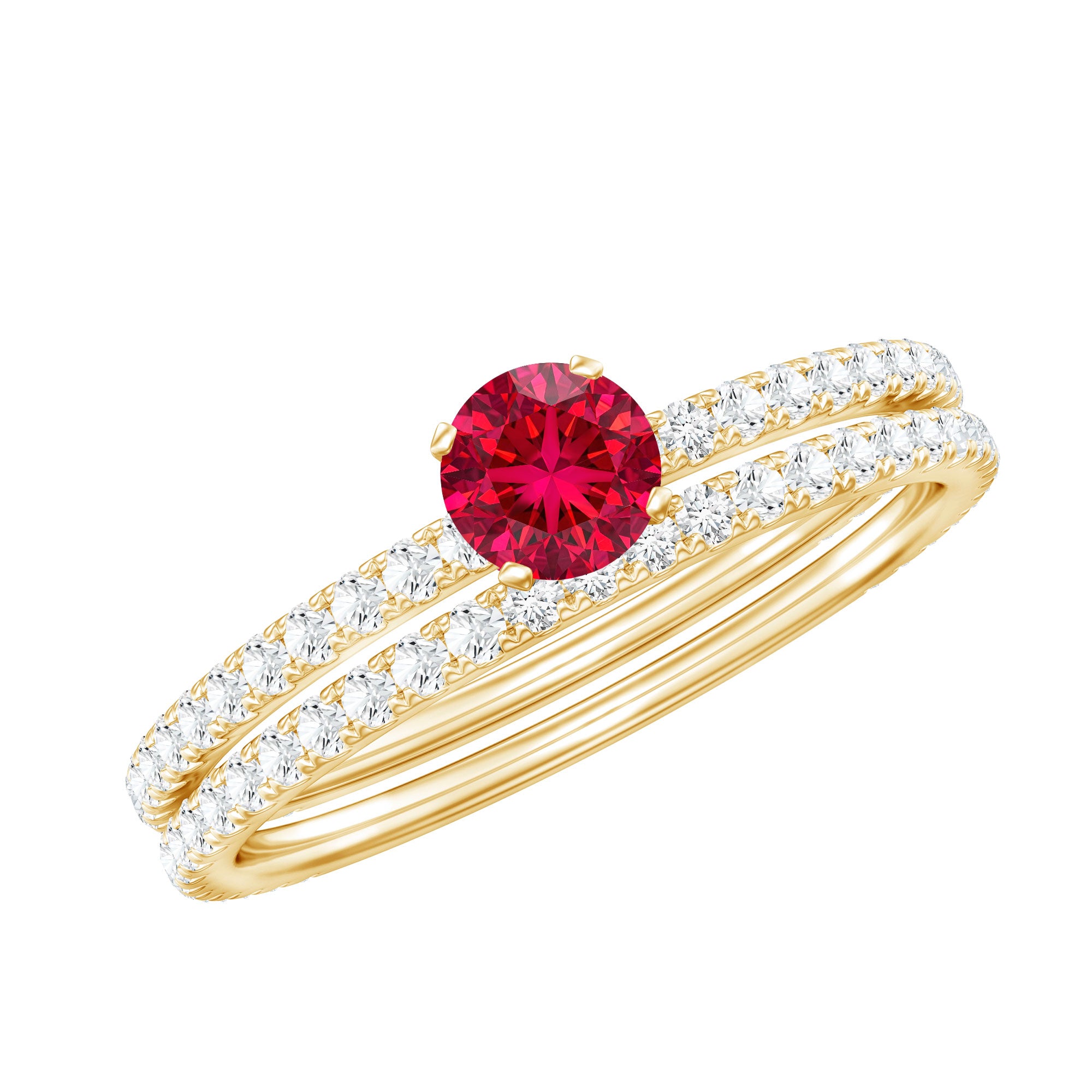 Simple Lab Created Ruby and Diamond Wedding Ring Set AAAA - Rosec Jewels