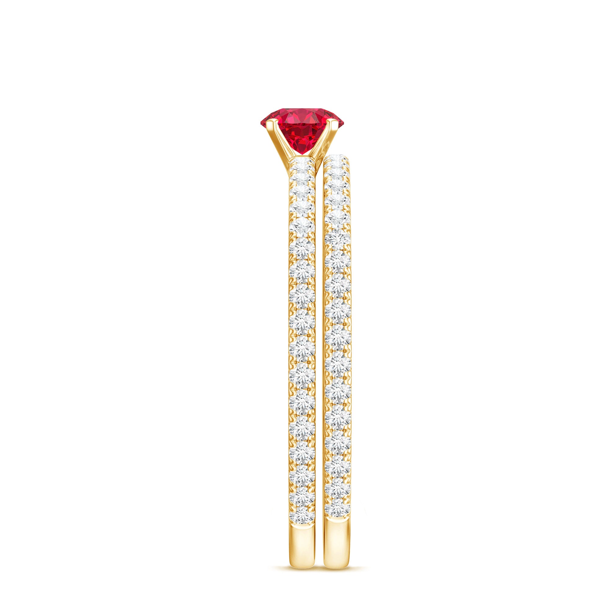 Simple Lab Created Ruby and Diamond Wedding Ring Set AAAA - Rosec Jewels